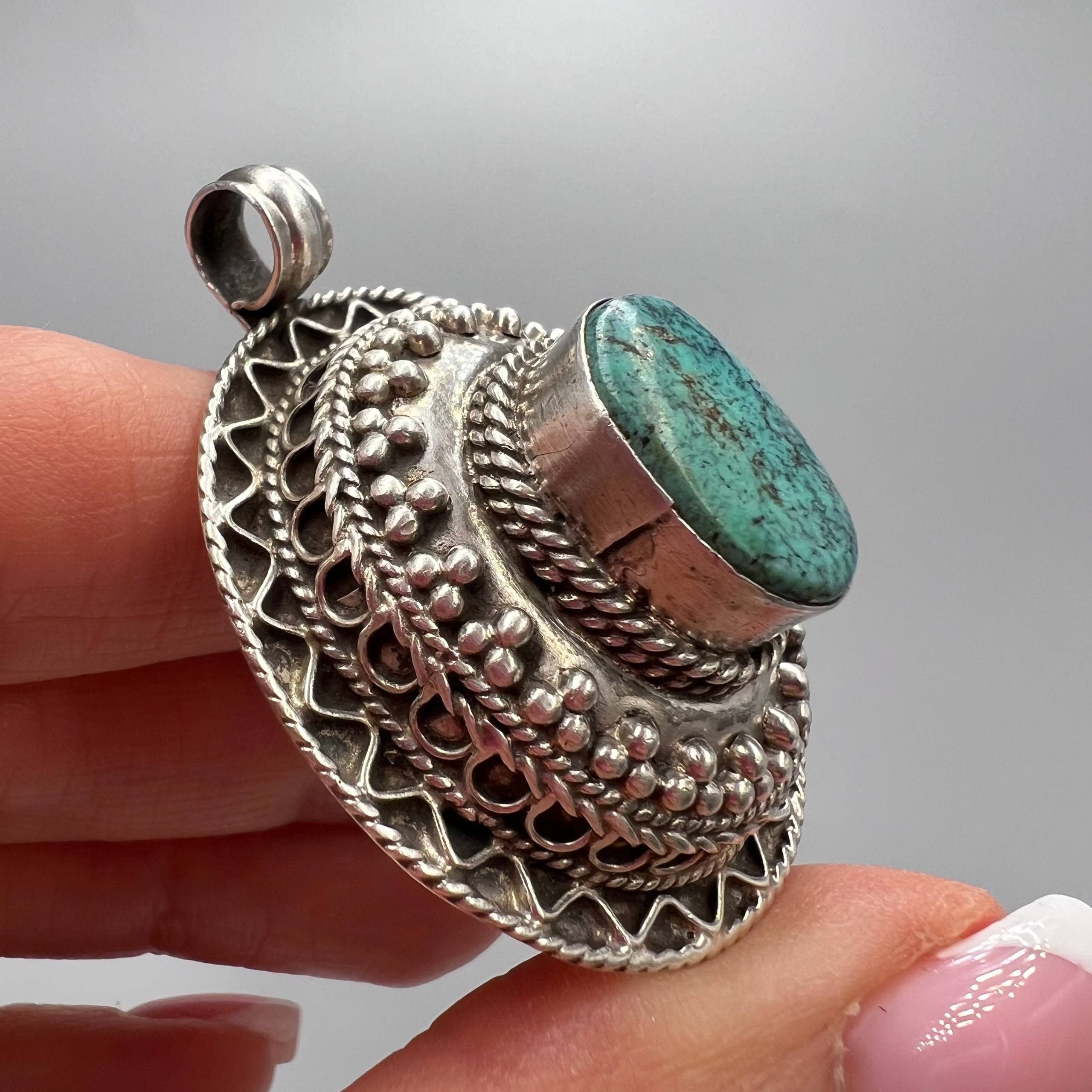 Vintage Vintage Sterling Silver 925 Pendant Turquoise Cabochon Size ONE SIZE - 5 Thumbnail