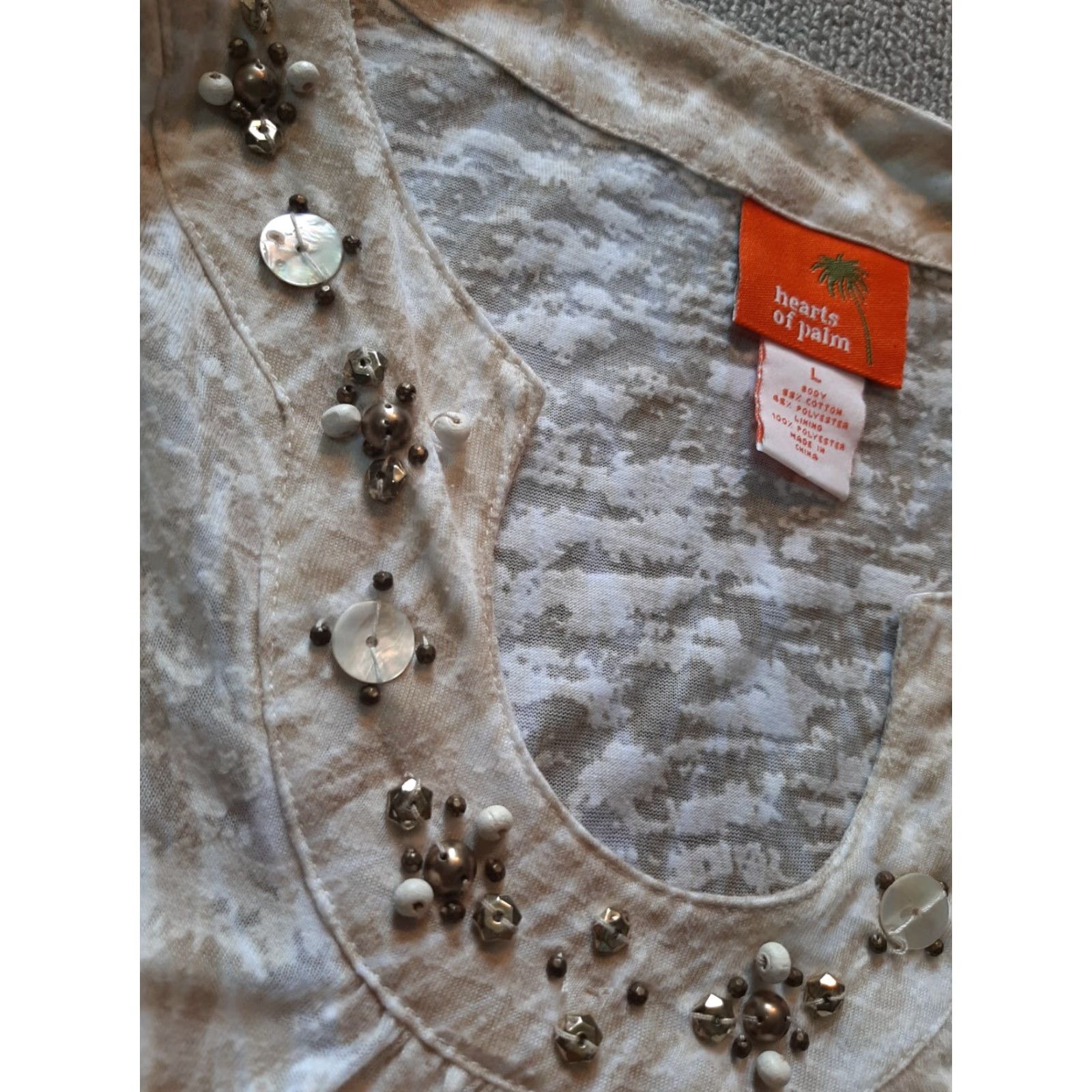 Vintage Heart Of Palms Shirt Womens Large L Beaded neckline Short Sleeve Size L / US 10 / IT 46 - 2 Thumbnail