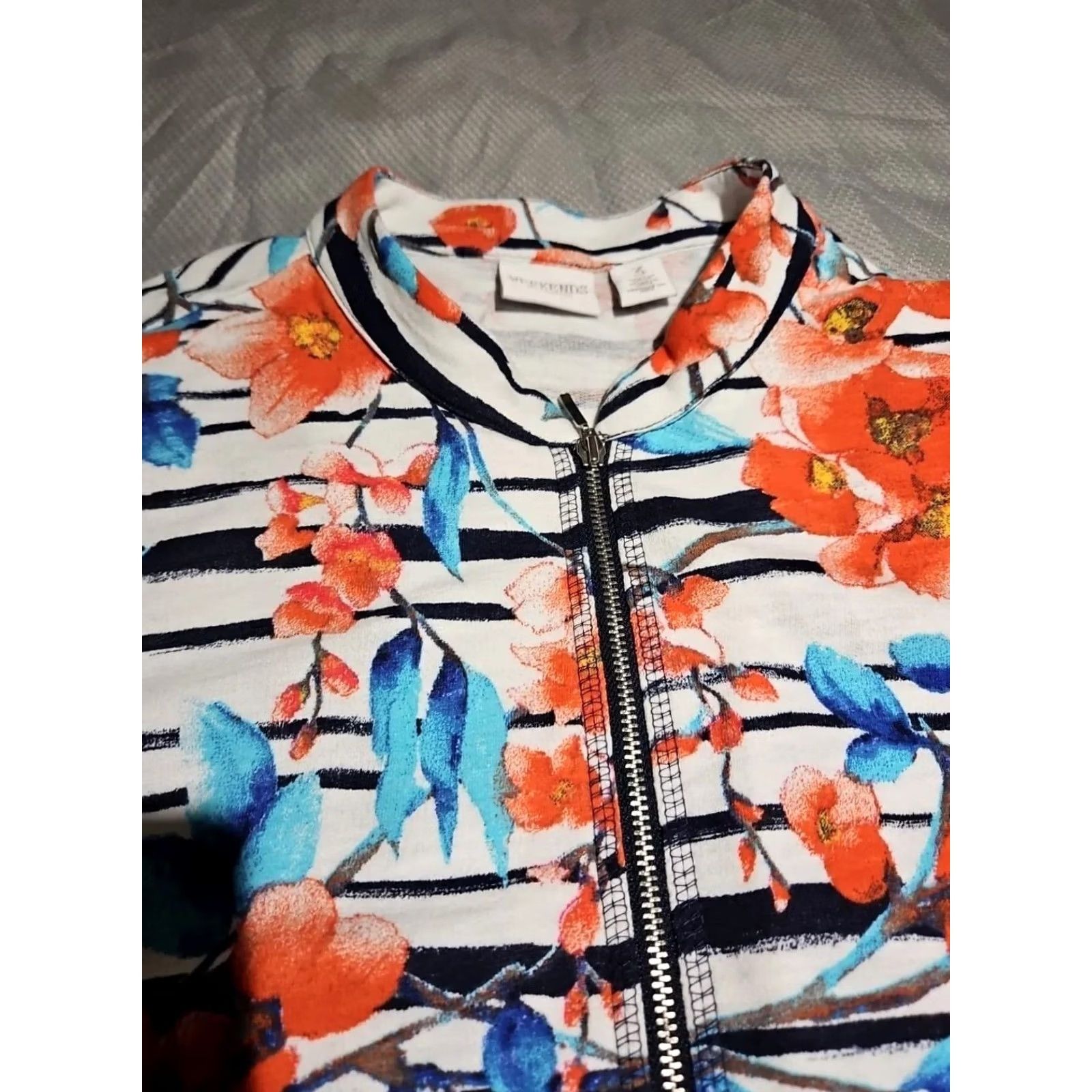 Vintage Chicos Women Jacket XL Size 3 Floral Allover Print Sequined Full Zip Lightweight Size 26" / US 2 / IT 38 - 6 Thumbnail