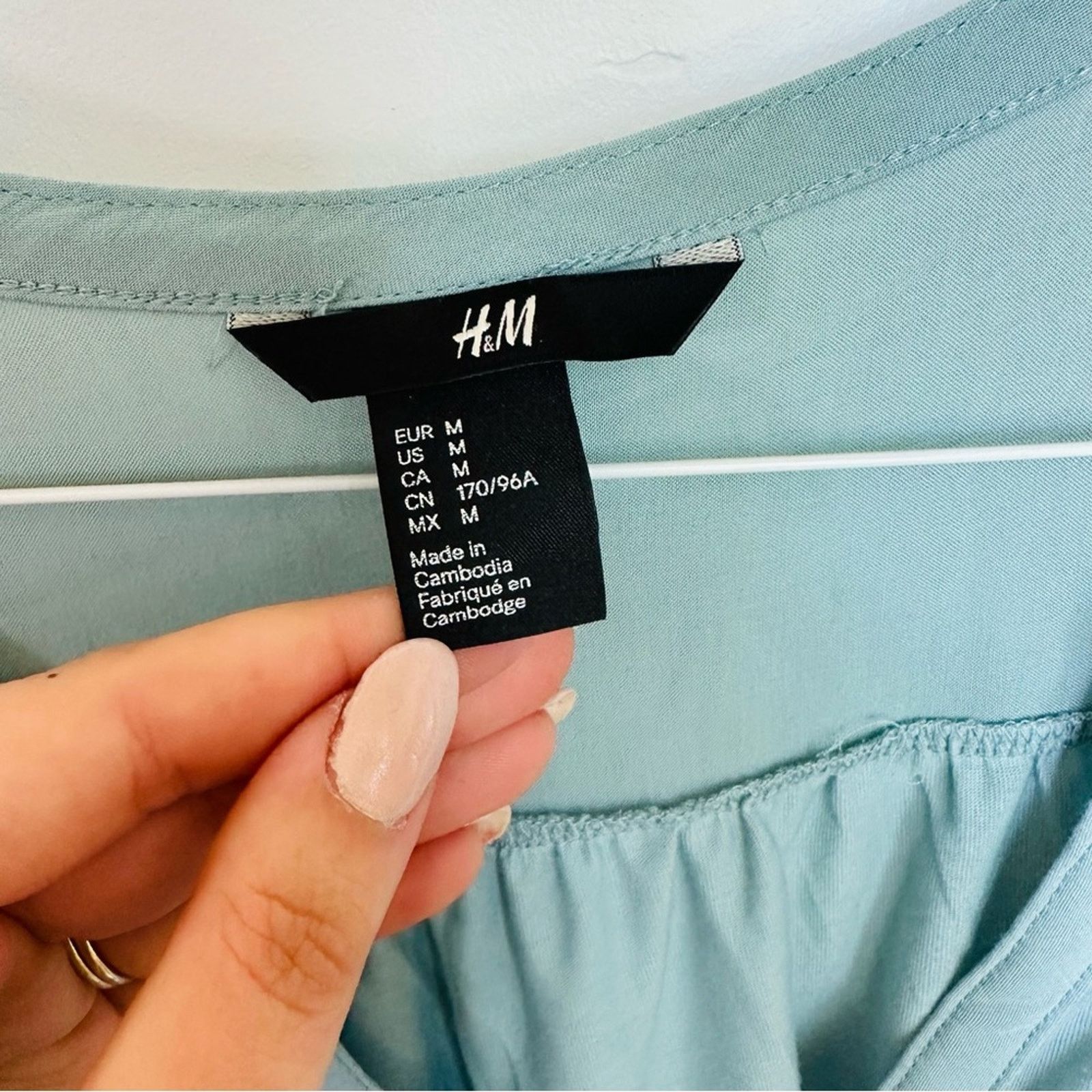 H&M VINTAGE H&M Light Blue Teal Top White Button Blouse Shirt Size M / US 6-8 / IT 42-44 - 8 Thumbnail