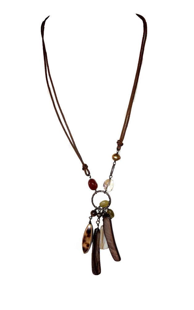 Designer Sterling Leather Shell Carnelian Pearl Quartz Bead Necklace Size ONE SIZE - 2 Thumbnail