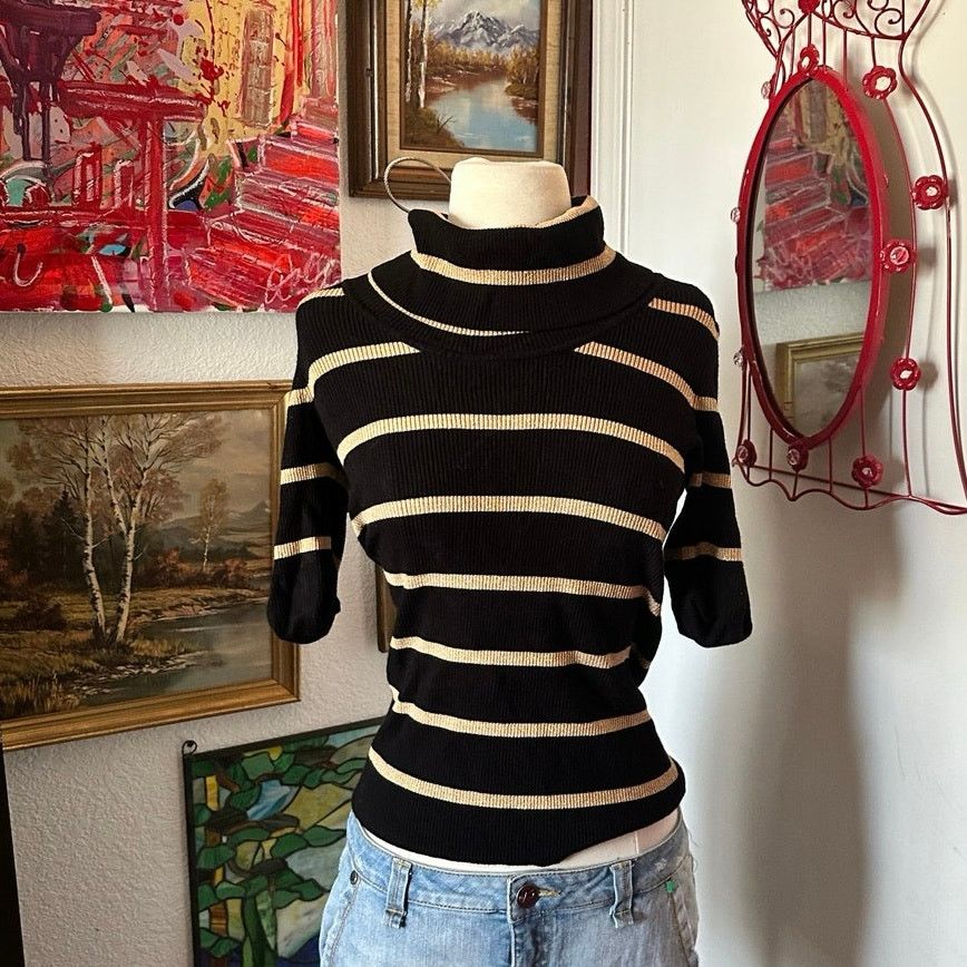 Other INC international concepts black gold knit turtleneck top Size M / US 6-8 / IT 42-44 - 1 Thumbnail