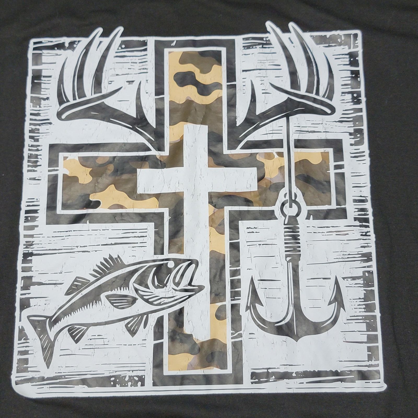 Other Unbranded Fish, Antlers and Camo Cross Unisex Tee - Size 2XL Size US XXL / EU 58 / 5 - 2 Thumbnail