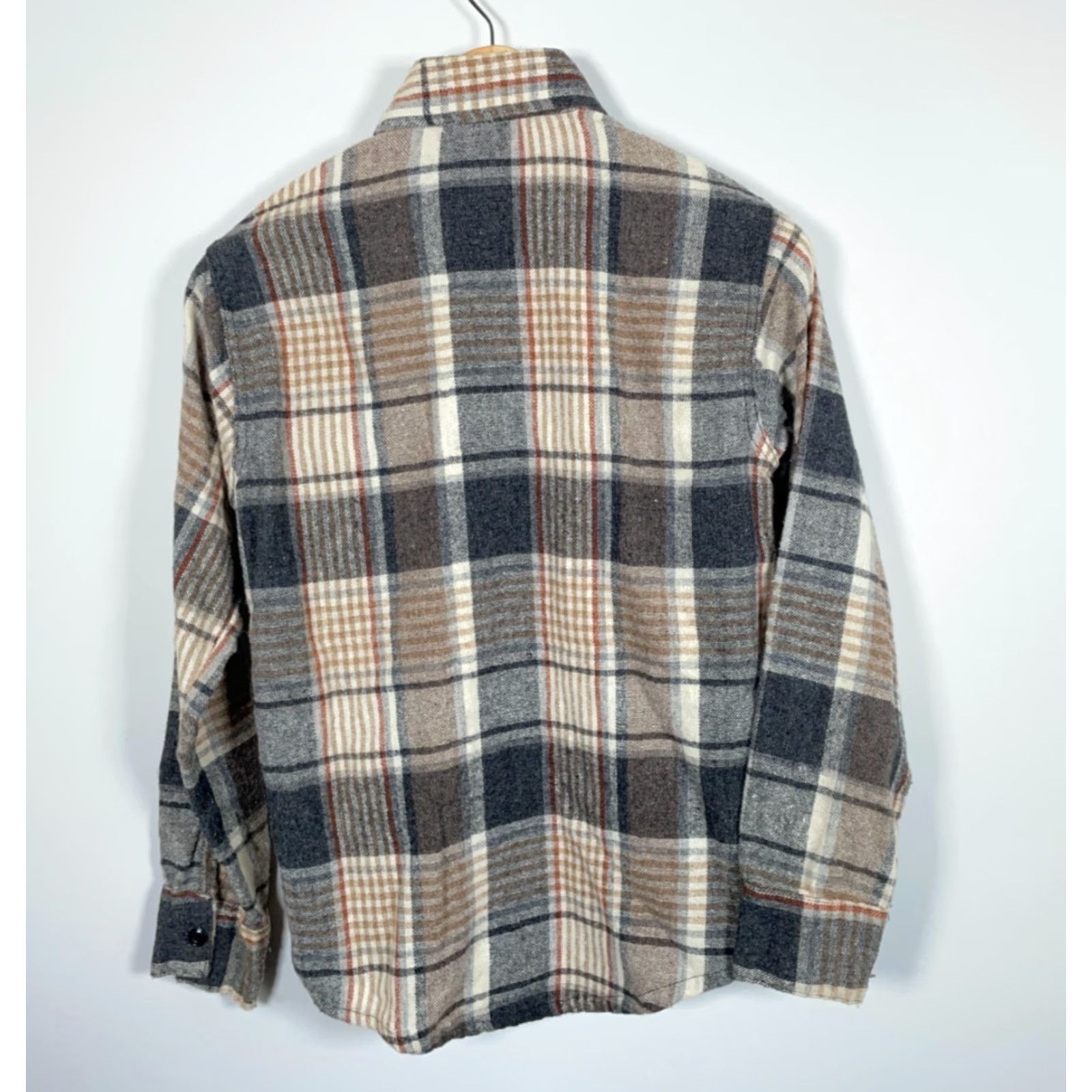 Vintage Vintage Yes Frostproof Wool Flannel Shirt Men's Small Beige Brown Plaid Workwear USA Tag 70s Grunge Size US S / EU 44-46 / 1 - 2 Thumbnail