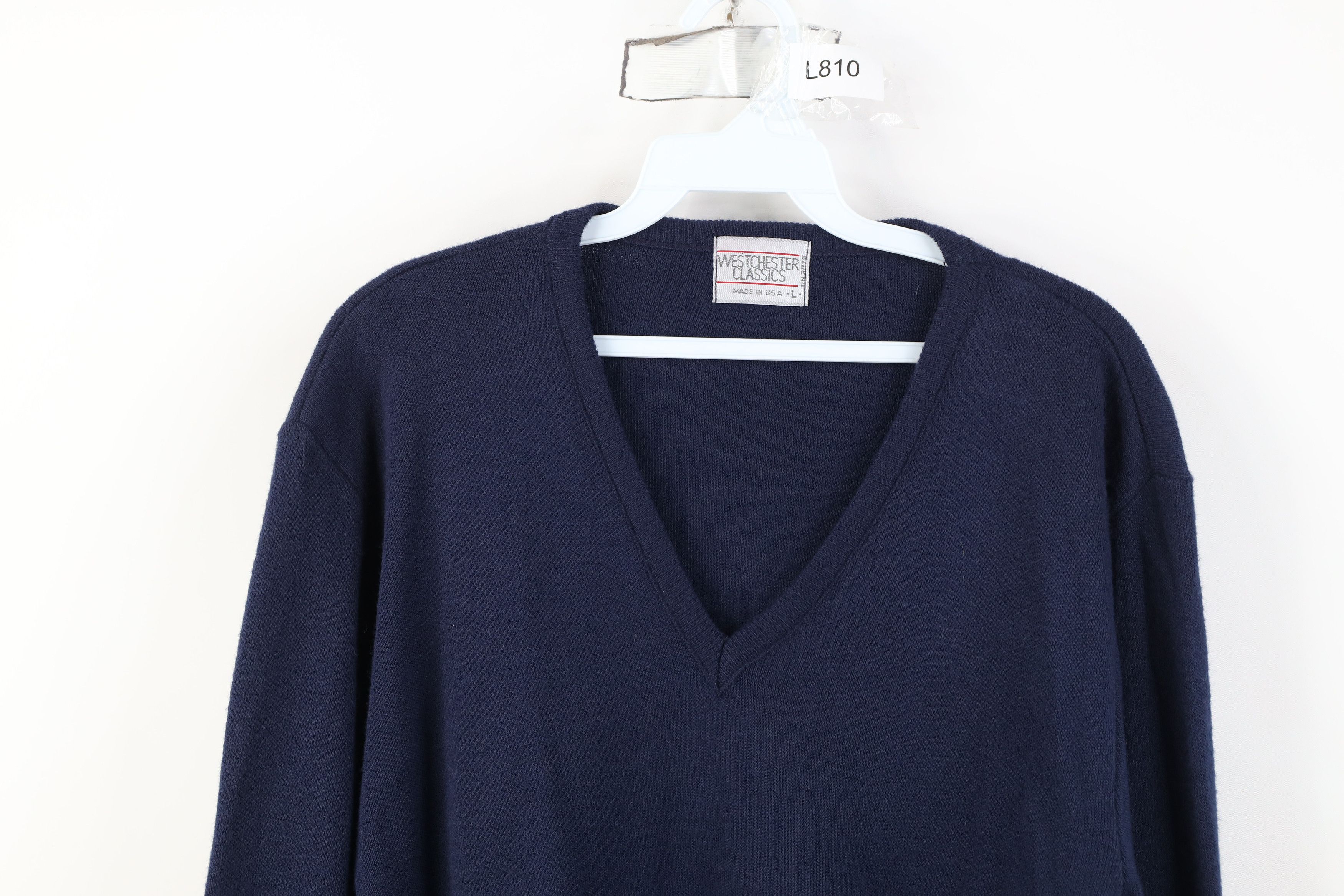 Vintage Vintage 70s Streetwear Knit V-Neck Sweater Navy Blue USA Size US L / EU 52-54 / 3 - 2 Thumbnail