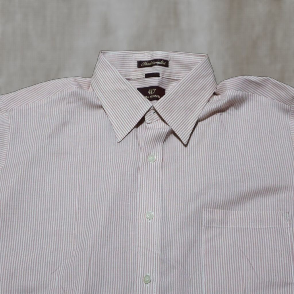 Van Heusen Vintage Van Heusen Dress Shirt Men 16 Red Striped Oxford Business Casual Regular Size 42R - 1 Thumbnail
