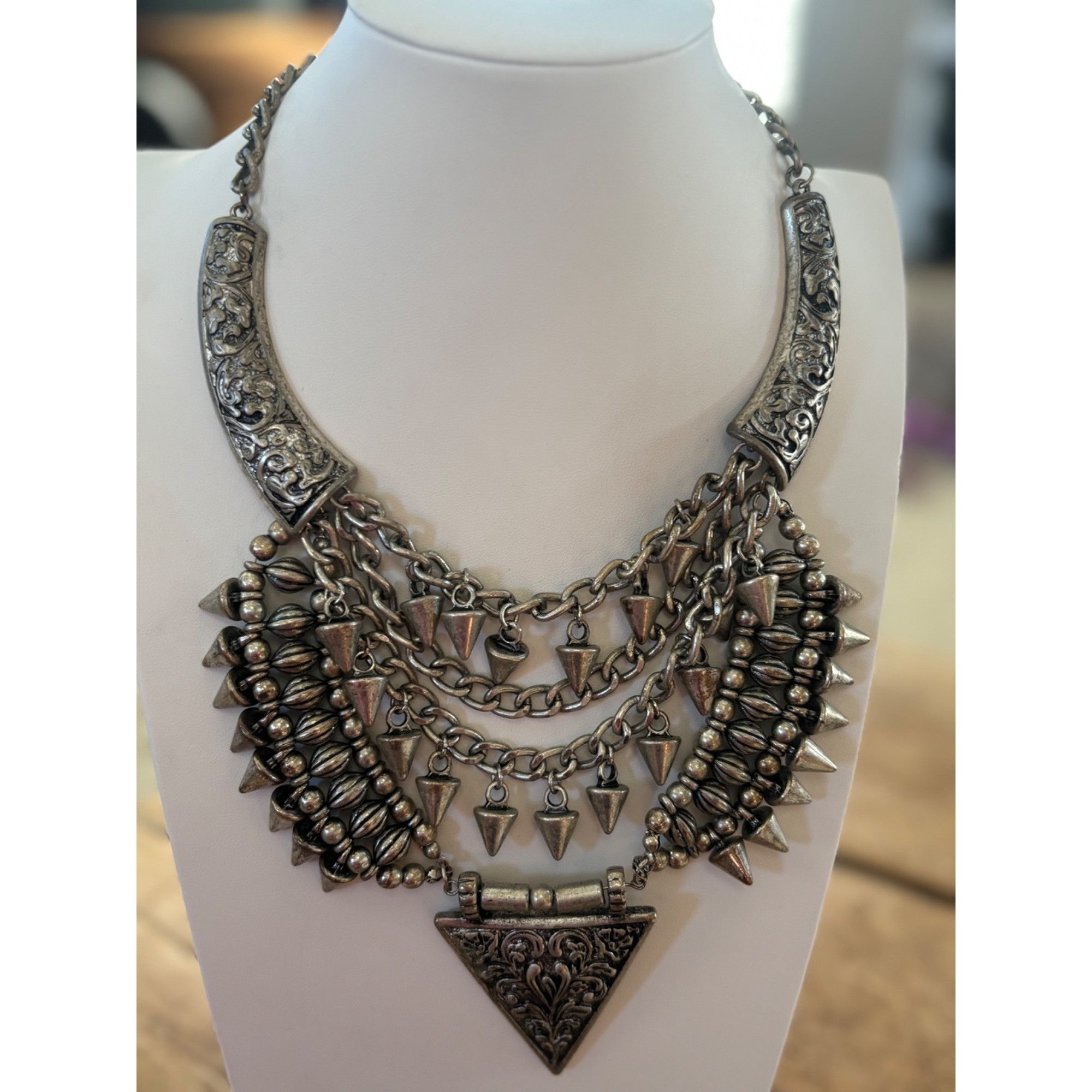 Other Bohemian Tribal Statement Necklace With Engraved Triangular Size ONE SIZE - 13 Thumbnail