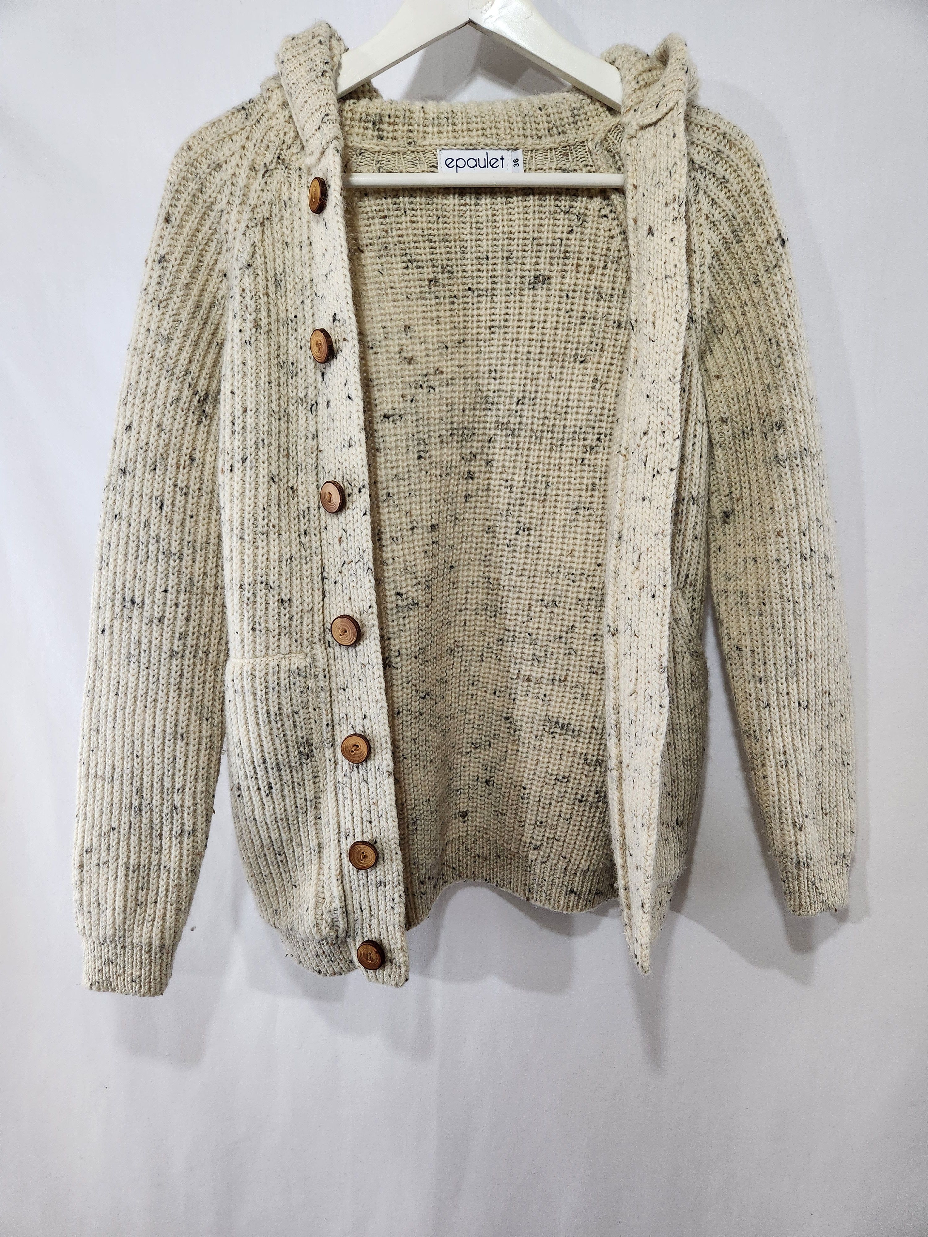 Epaulet Heirloom Ecru Nep Hooded Wool Cardigan Size US S / EU 44-46 / 1 - 2 Thumbnail