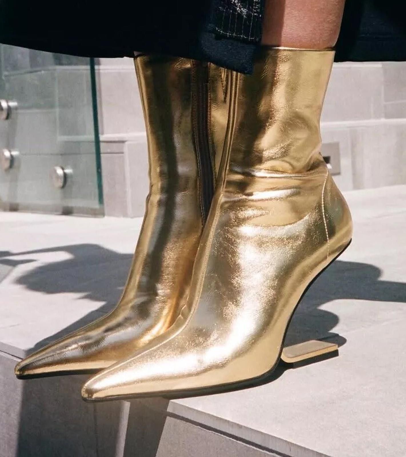 Jeffrey Campbell Jeffrey Campbell Golden Geometric Heel Pointed Boots Sz9/8 Size US 9 / IT 39 - 1 Thumbnail