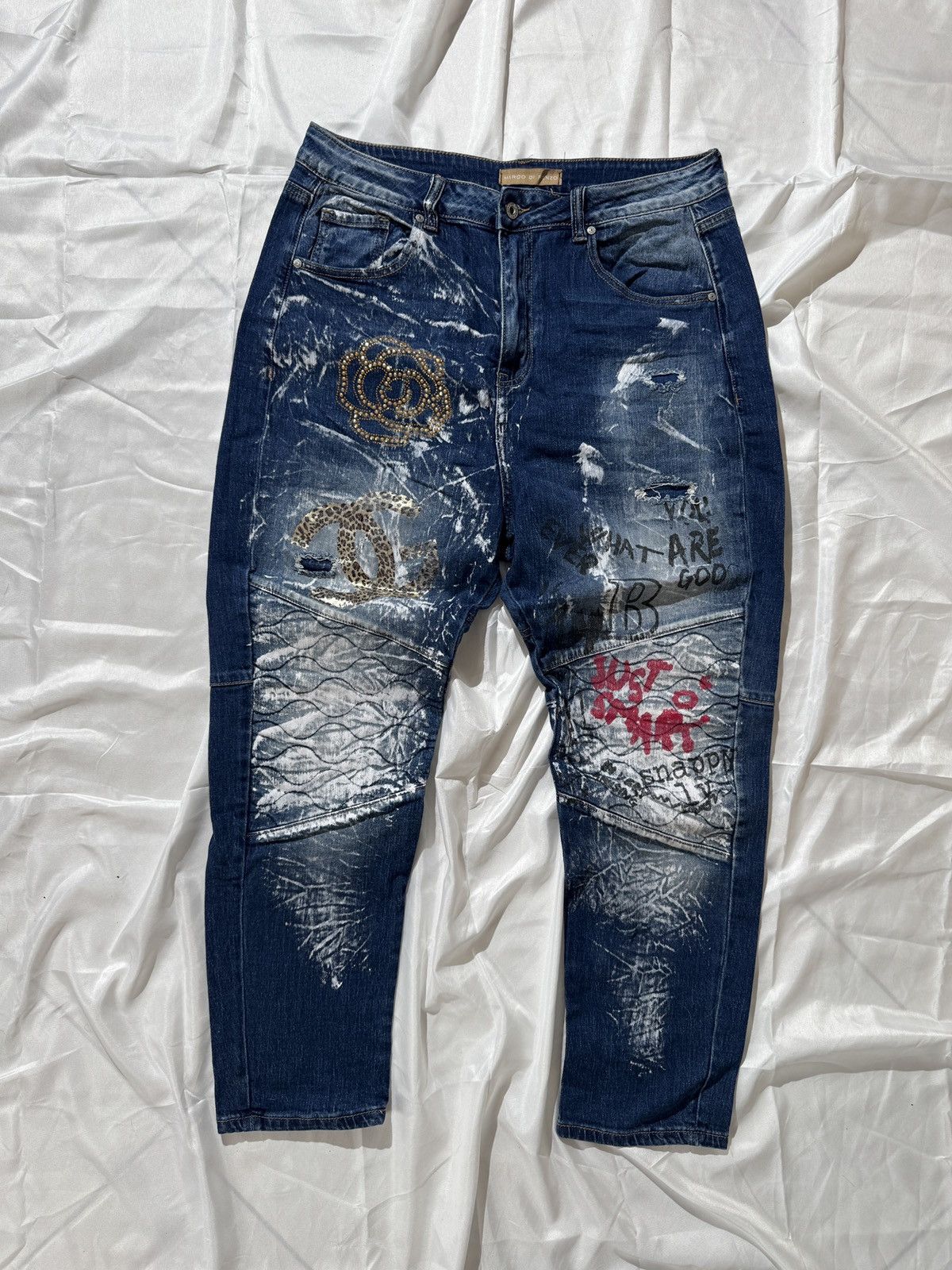 Hysteric Glamour Graffiti Printed Vintage Washed Distressed Y2K Jeans Size 32" / US 10 / IT 46 - 1 Thumbnail