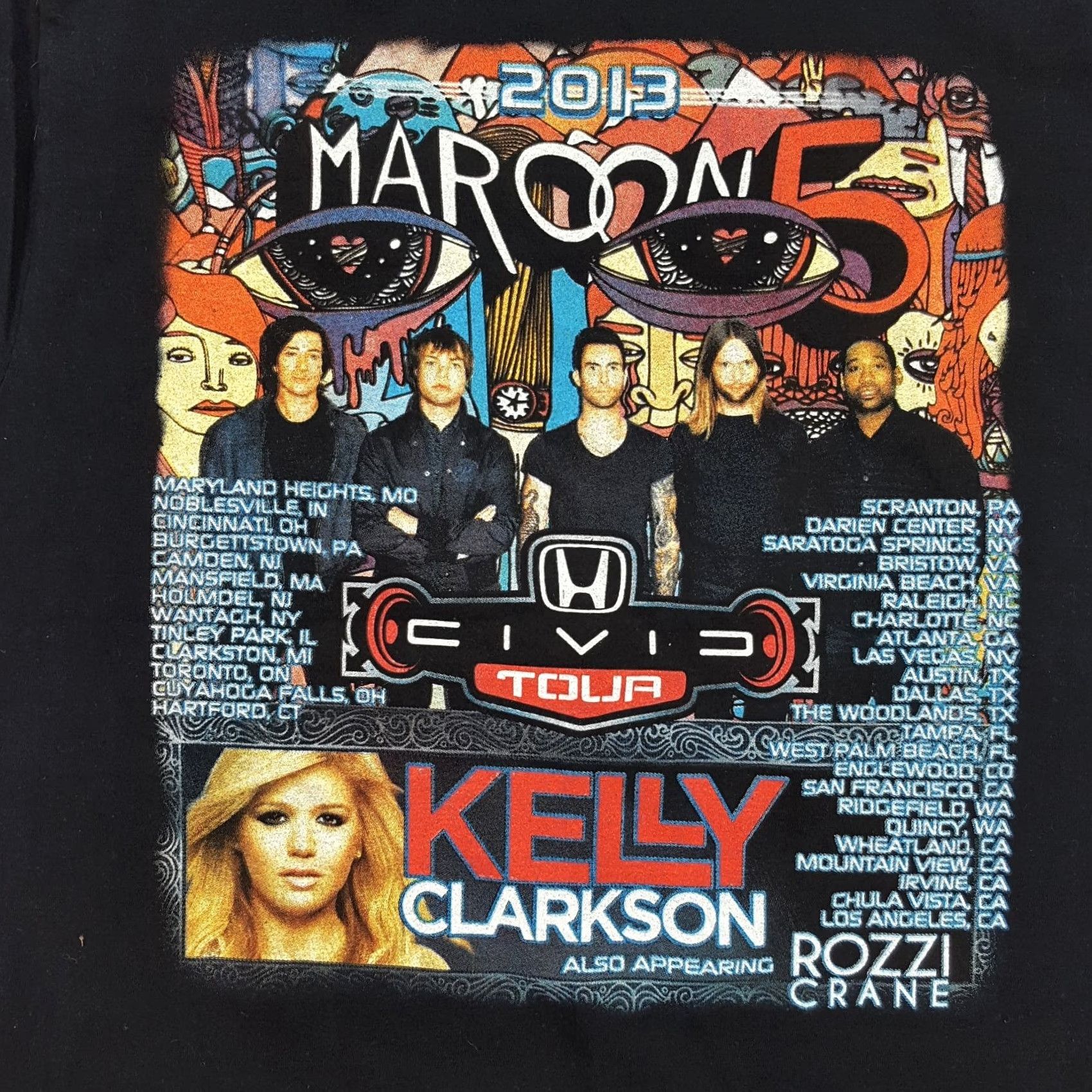 Fruit Of The Loom VINTAGE Maroon 5 Kelly Clarkson Size M Band Rock T Shirt Music Black Tour Size US M / EU 48-50 / 2 - 6 Thumbnail