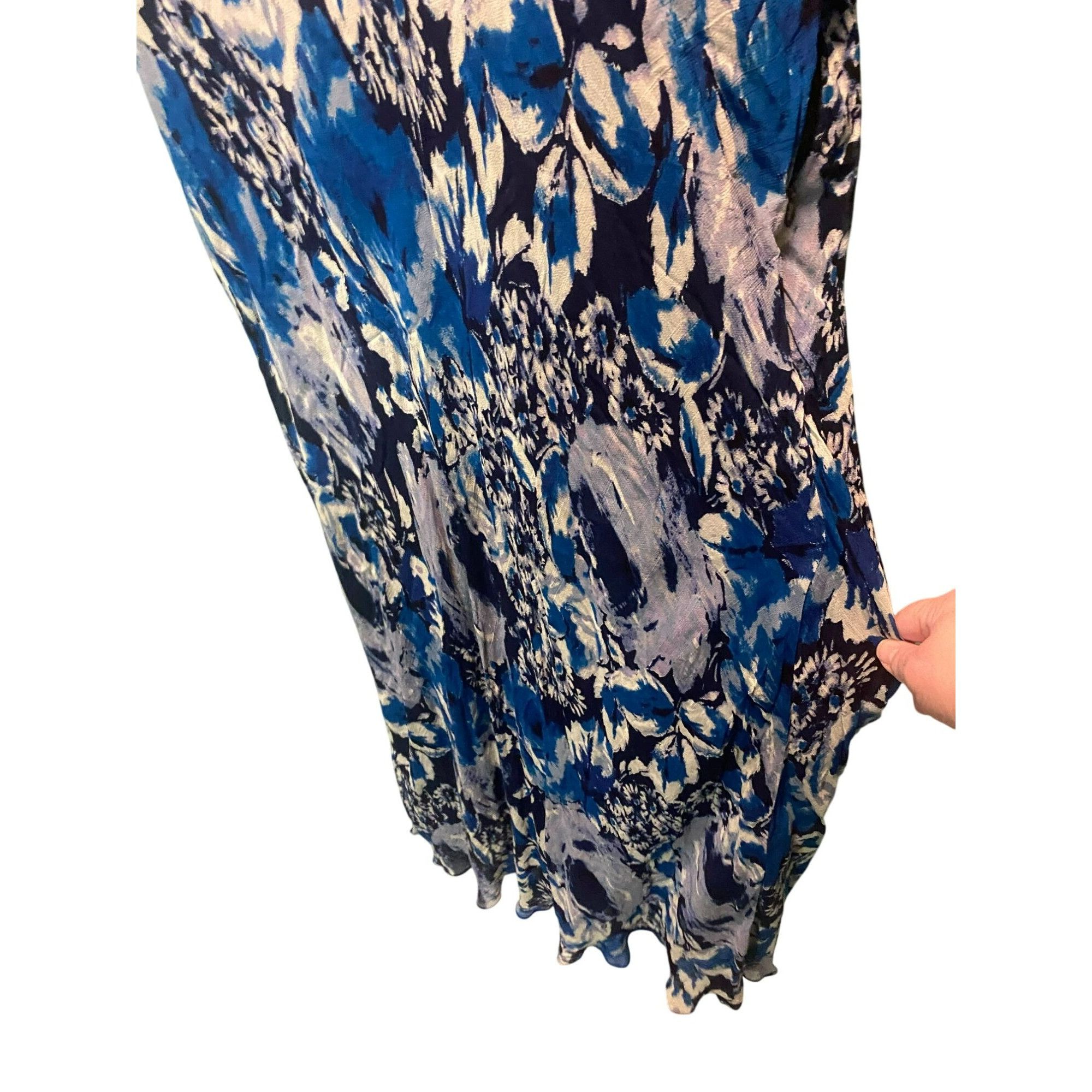 Avenue Avenue Womens Blue & White Floral Print V-Neck Midi Dress Si Size XXL / US 16-18 / IT 52-54 - 2 Thumbnail