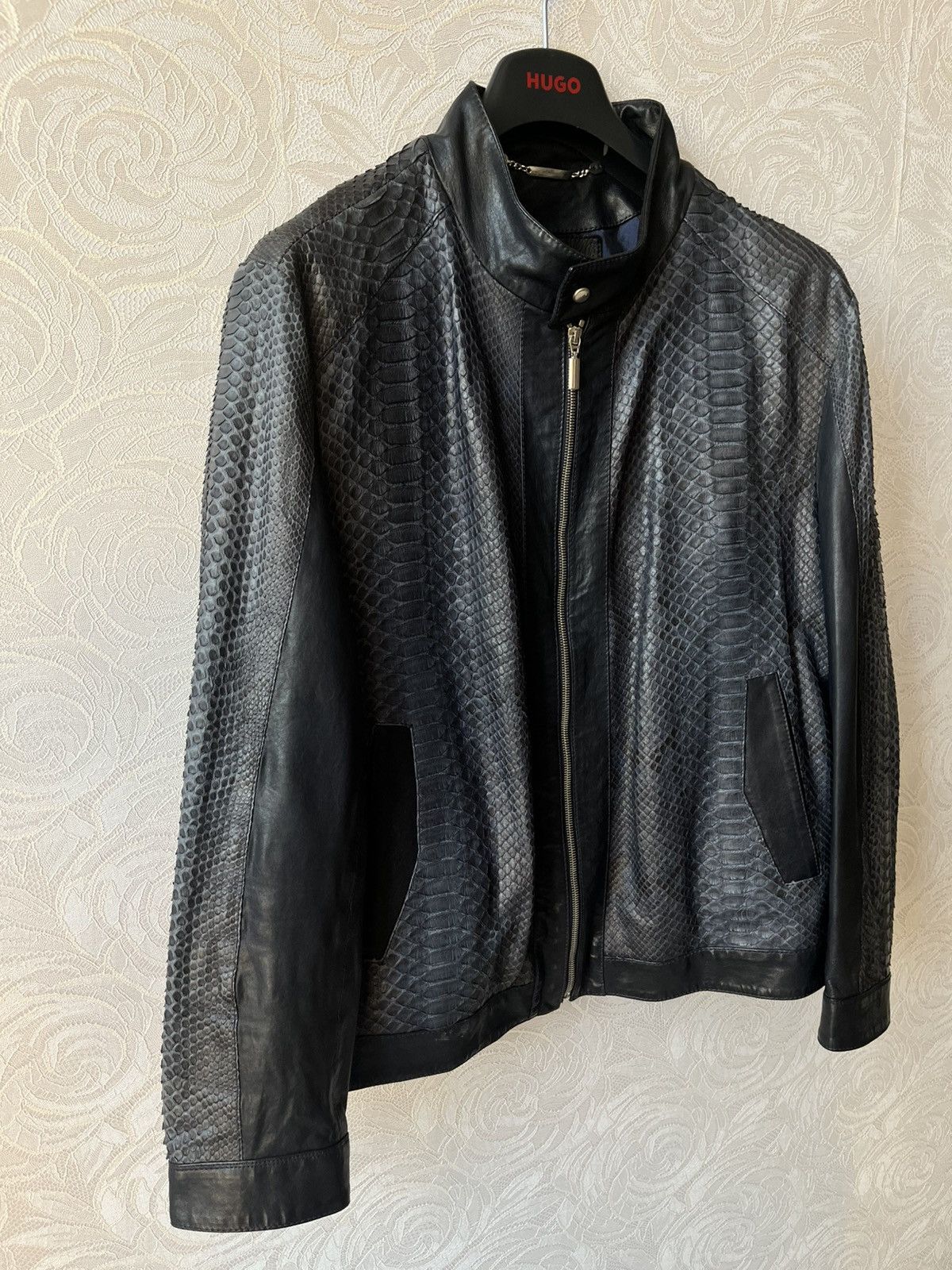 Genuine Leather Real Python Leather Italy Jacket Navy Blue Zip Up Bomber Size US L / EU 52-54 / 3 - 3 Thumbnail