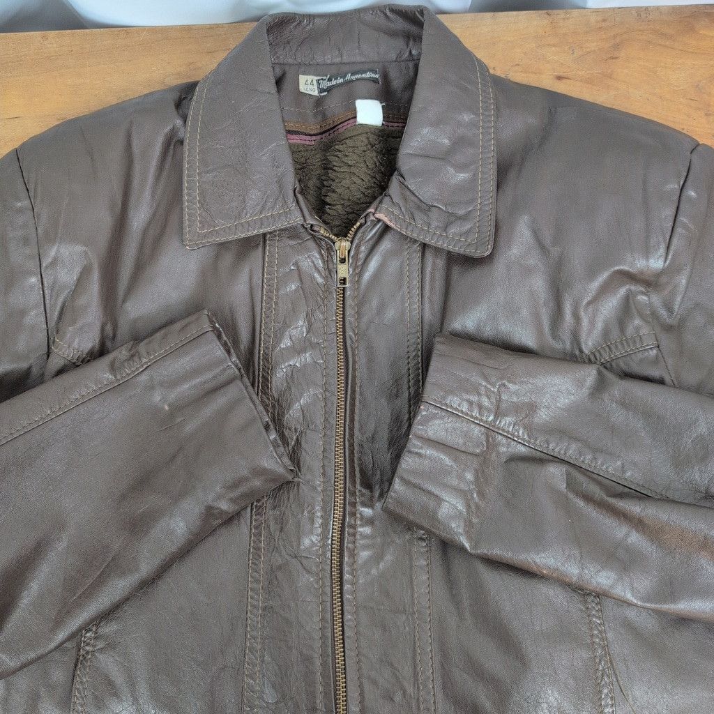 Sears Men's Vintage Brown Leather Insulated Jacket, 44 Size US L / EU 52-54 / 3 - 5 Thumbnail