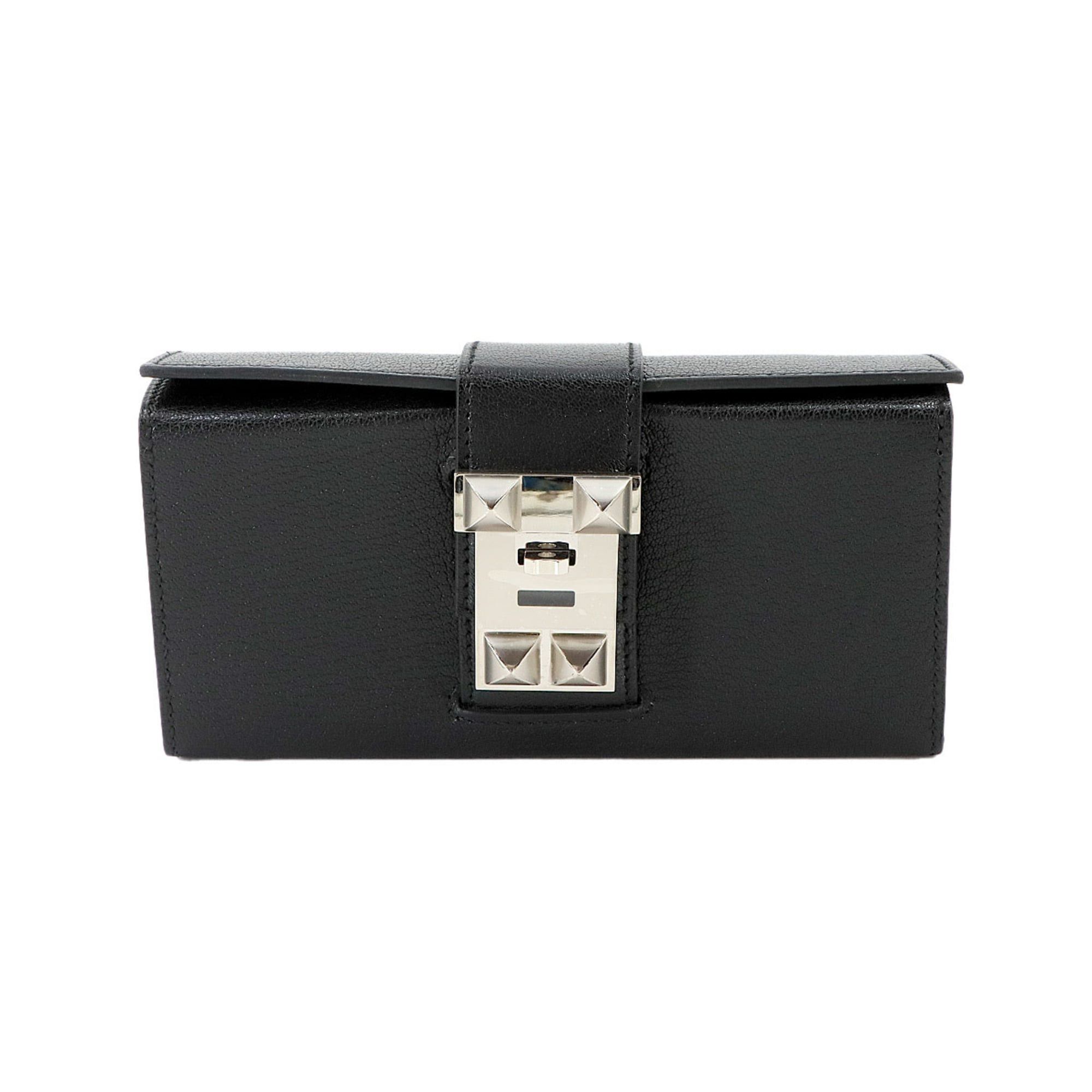 Hermes Hermes Neo Medor Clutch Handbag, Chevre Siamese Leather, Black, K Stamp, Silver Hardware. Size ONE SIZE - 1 Thumbnail