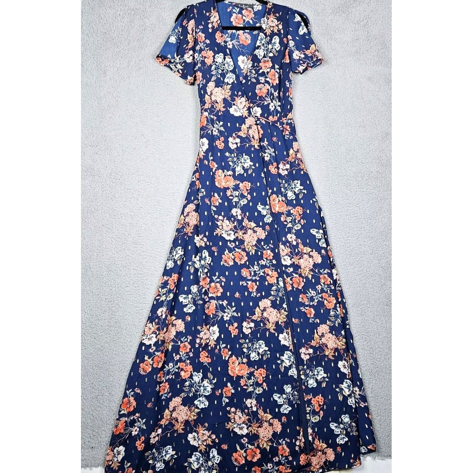 Lulus Lulu's Divine Days Navy Blue Floral Printed Wrap Maxi Women's Dress XS Size XS / US 0-2 / IT 36-38 - 2 Thumbnail