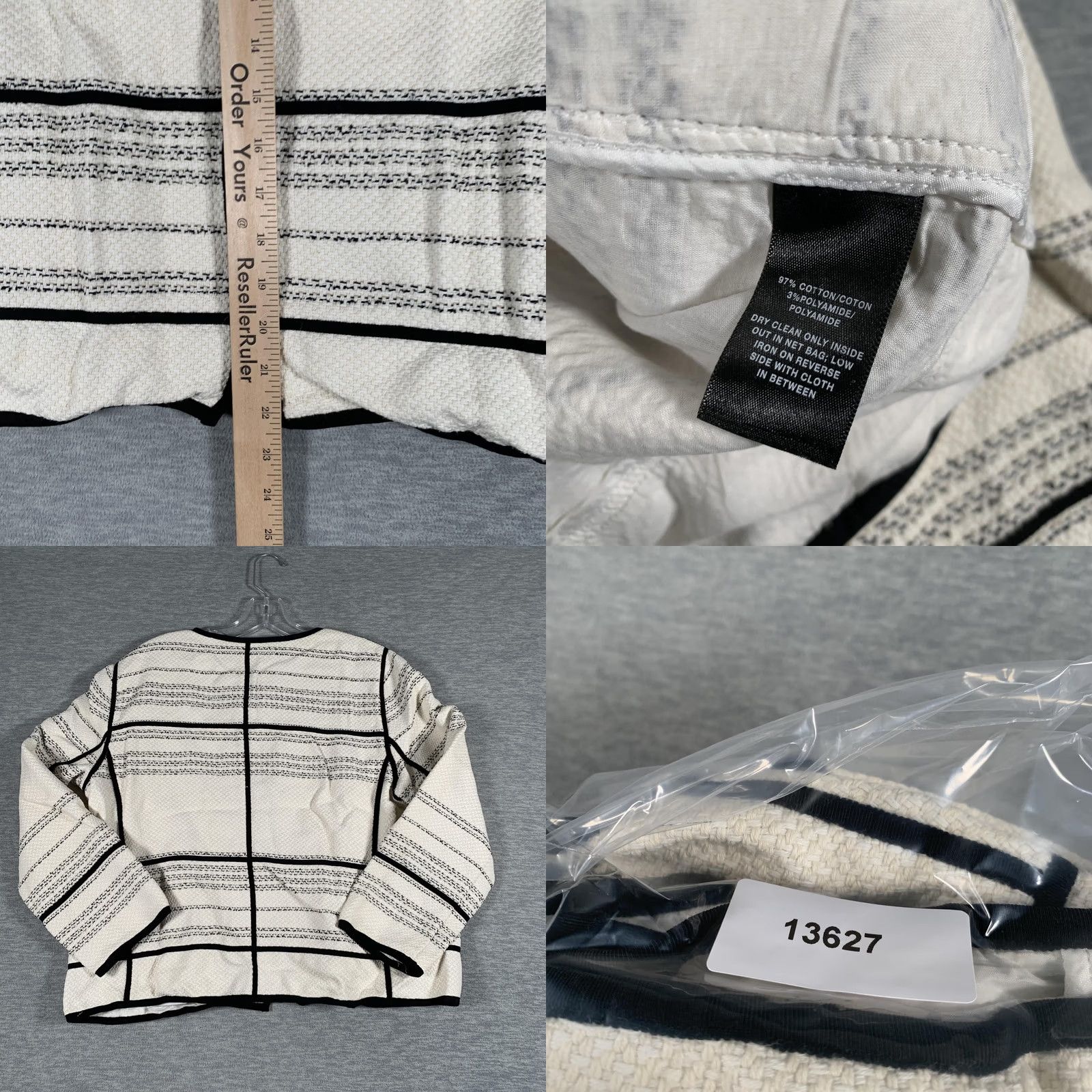 Vintage Lafayette 148 New York Jacket Womens Large White Stripe Tweed Collarless Zip Size L / US 10 / IT 46 - 8 Thumbnail