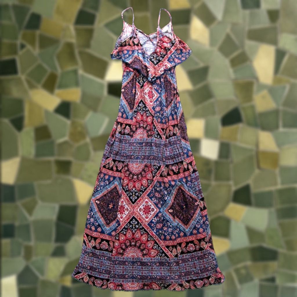 American Eagle Outfitters VINTAGE American Eagle Rayon Pink Blue Black Paisley Floral Long Maxi Tank Slip Dress XS Size XS / US 0-2 / IT 36-38 - 1 Thumbnail