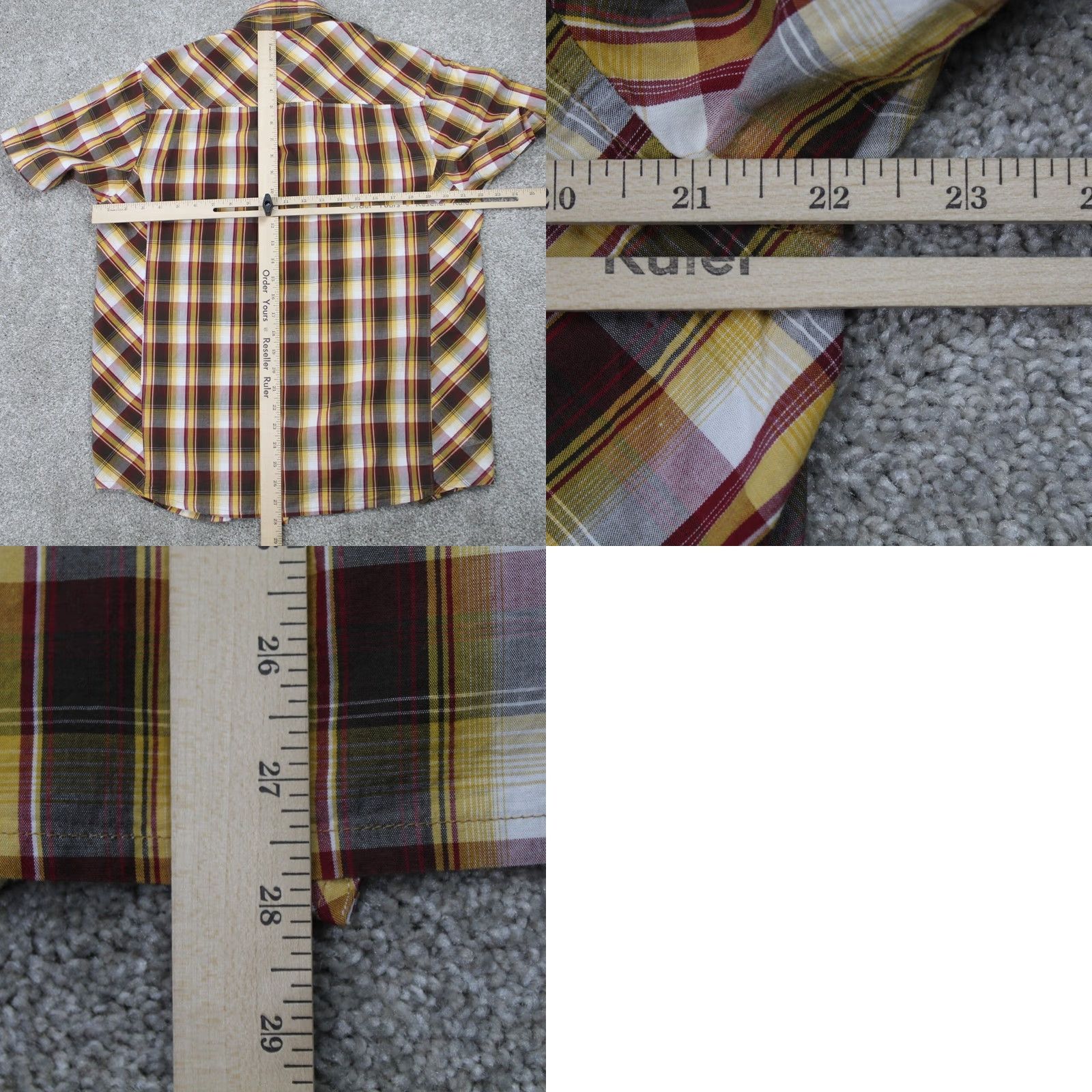 Prana prAna Pearl Snap Shirt Mens M Brown/Yellow/Red/Black S/S Organic Cotton Shirt Size US M / EU 48-50 / 2 - 8 Thumbnail