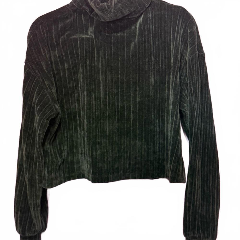 Designer Chic Dark Green Cropped Velvet Sweater Size S / US 4 / IT 40 - 2 Thumbnail