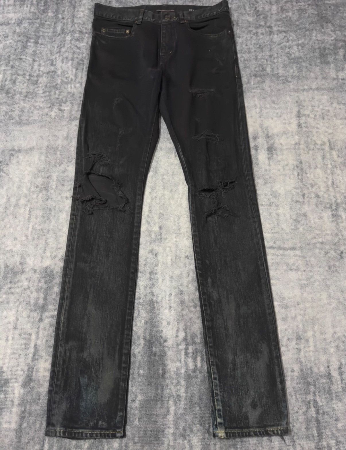 Saint Laurent Paris SLP 15SS Black Mud Oil Stain Heavy Destroyed Jeans Size US 29 - 1 Thumbnail