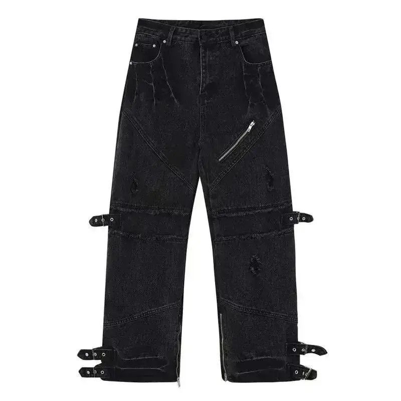 Japanese Brand Y2K Black Baggy Ripped Stacked Cargo Jeans Size US 32 / EU 48 - 6 Thumbnail