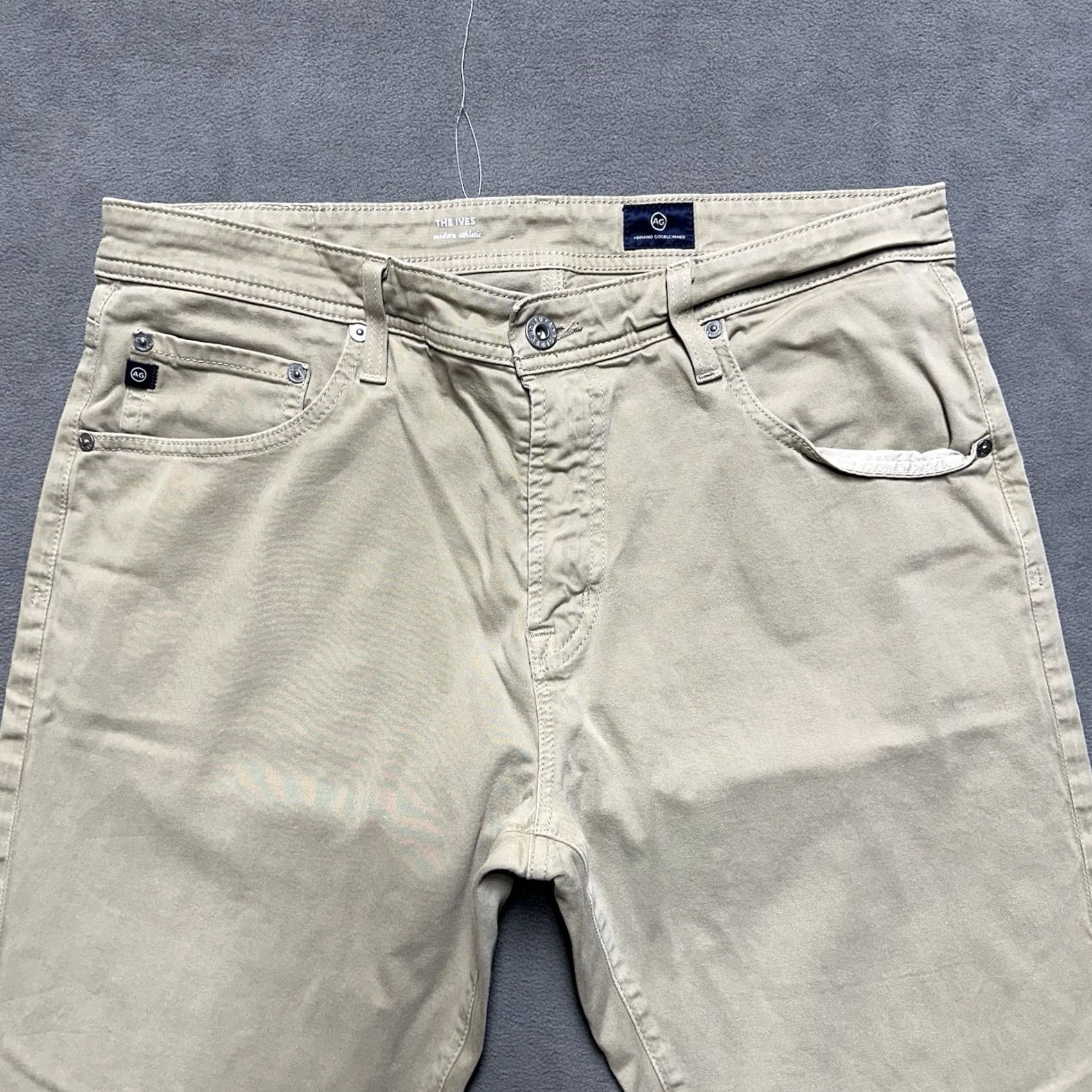 Vintage AG Adriano Goldschmied Pants Mens 34x34 Beige The Ives Modern Athletic Fit EUC Comfort Stretch Chino Size US 34 / EU 50 - 3 Thumbnail
