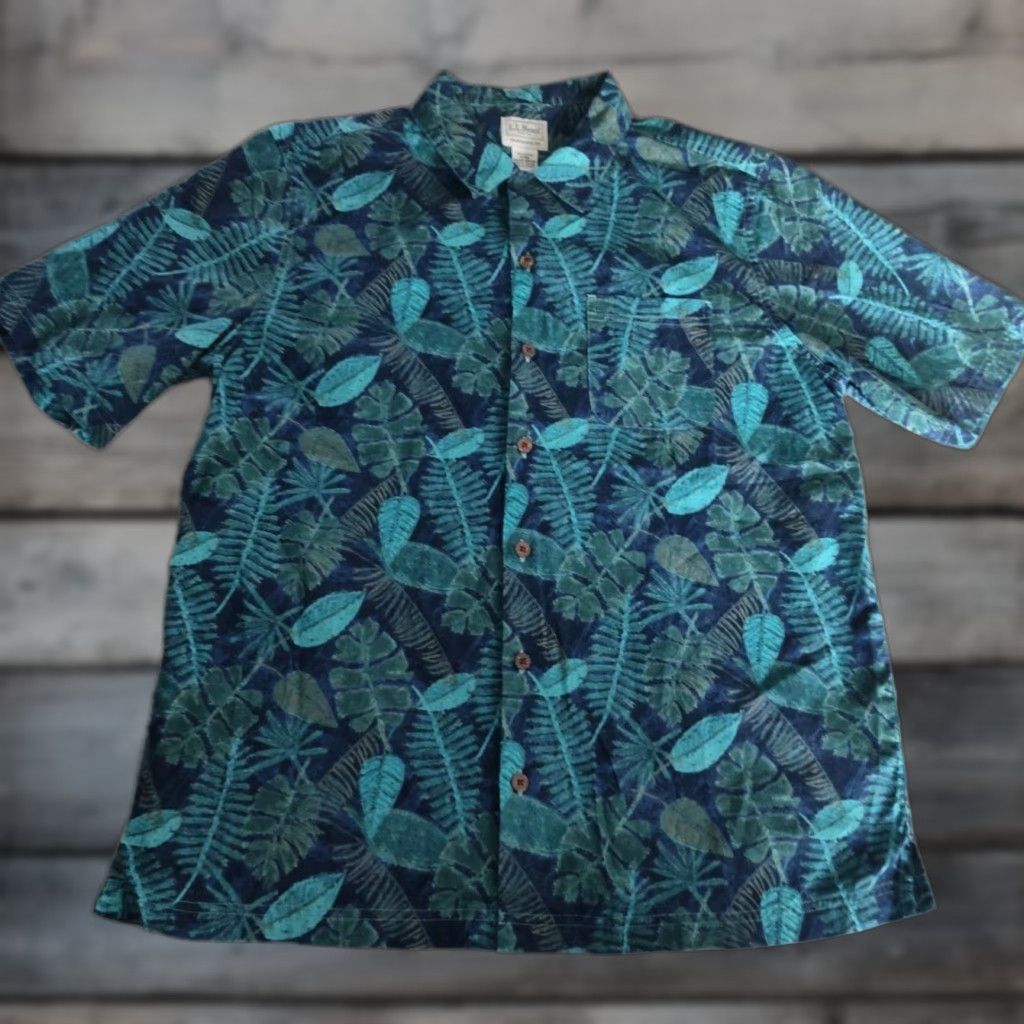 Vintage VINTAGE L.L. BEAN Mens Shirt Short Sleeve Cotton Floral Tropical Leaves Fern Blue Summer Casual Size US M / EU 48-50 / 2 - 1 Thumbnail