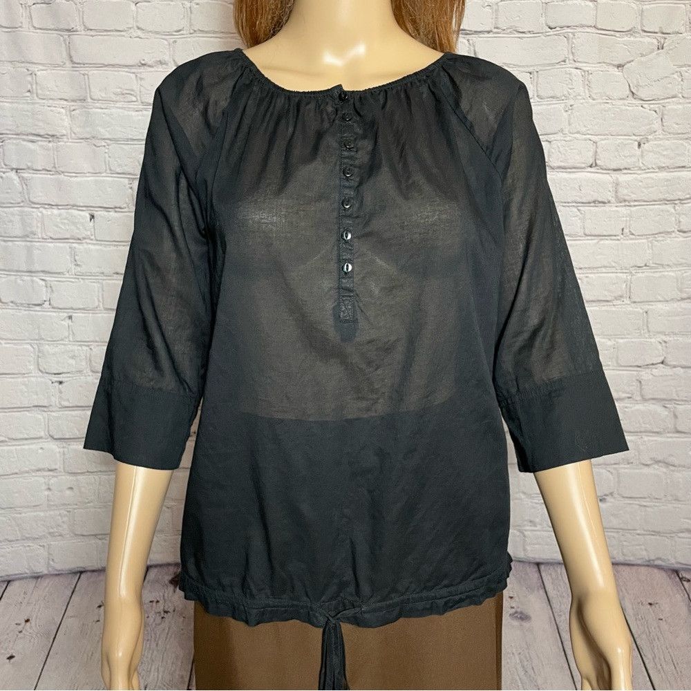 Norma Kamali Norma Kamali Black Cotton 3/4 Sleeve Top Size S Size S / US 4 / IT 40 - 2 Thumbnail