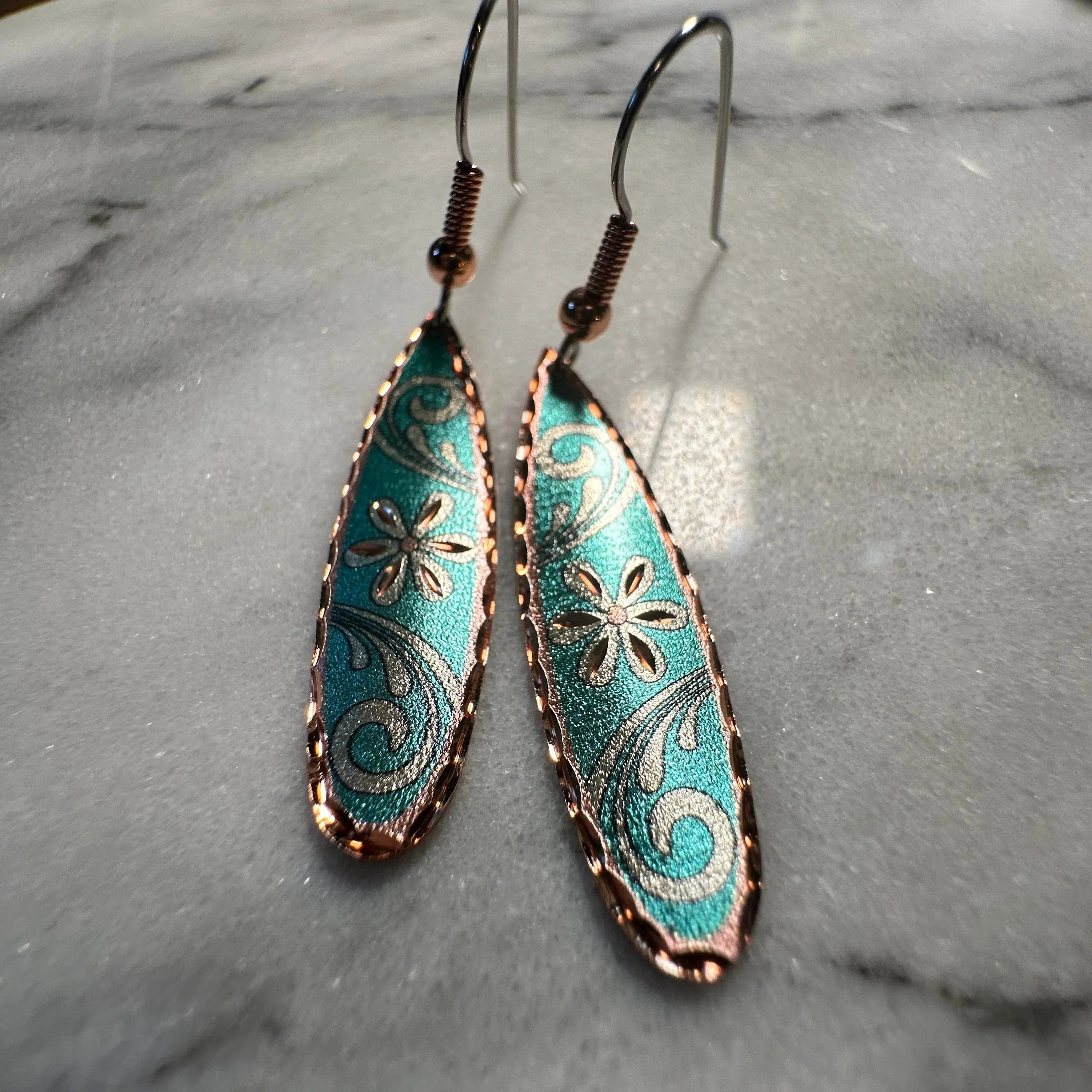 Other Handcrafted Boho Floral Earrings, Copper Teardrop Turquoise Size ONE SIZE - 5 Thumbnail