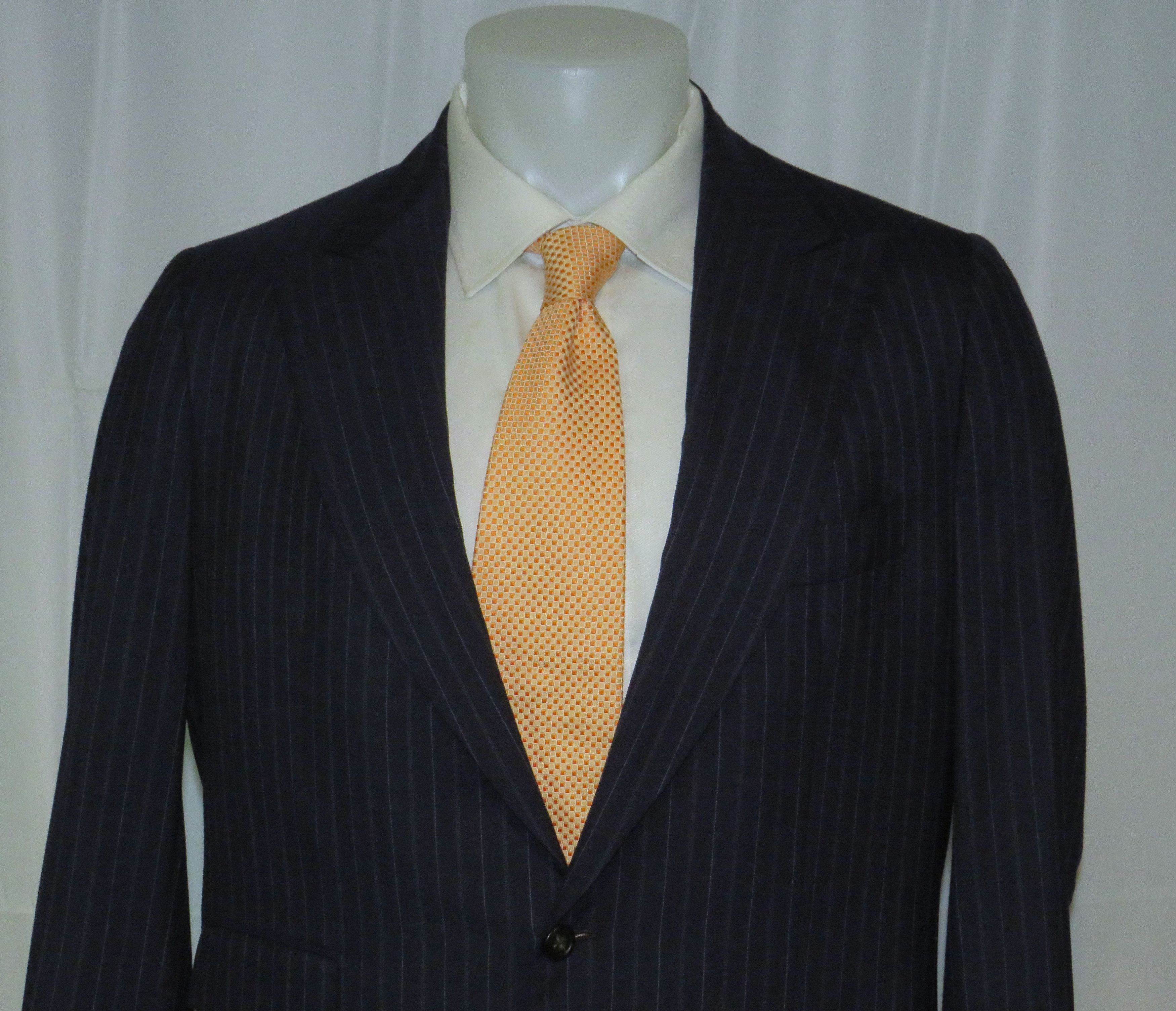 Kiton 100% Cashmere Navy Blue Striped Two Button Suit 43R Size 44R - 4 Thumbnail