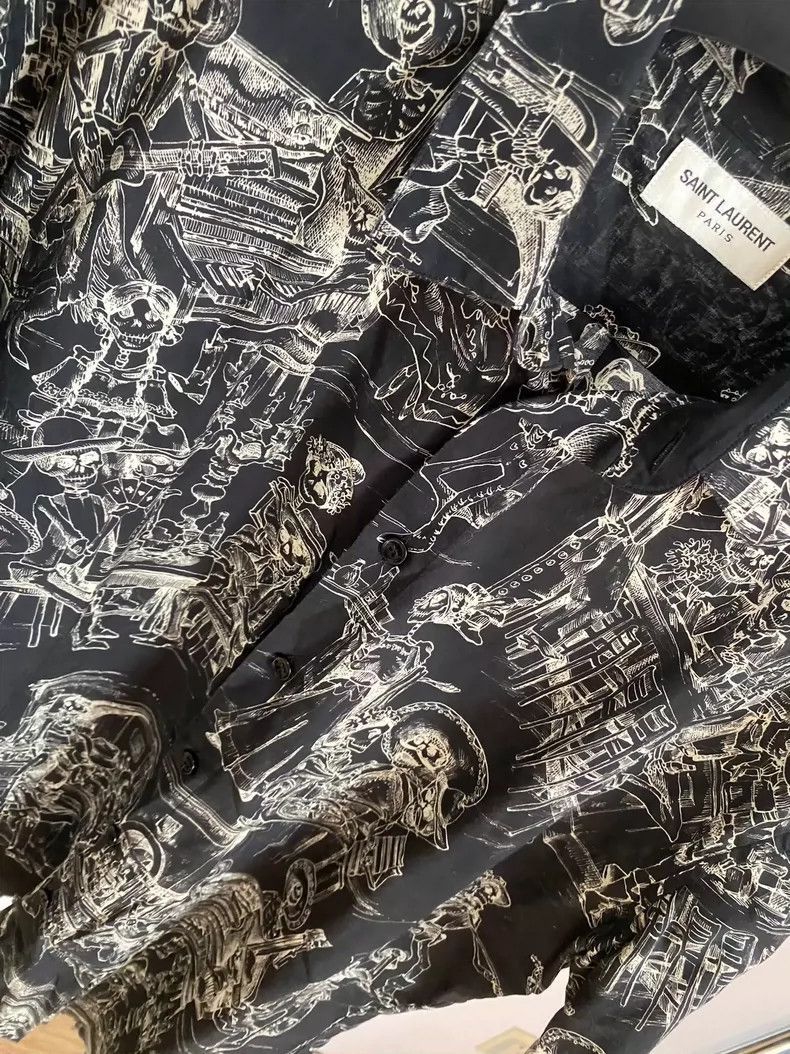Saint Laurent Paris Saint Laurent Skull Print Short Sleeve Shirt- Size US L / EU 52-54 / 3 - 2 Thumbnail