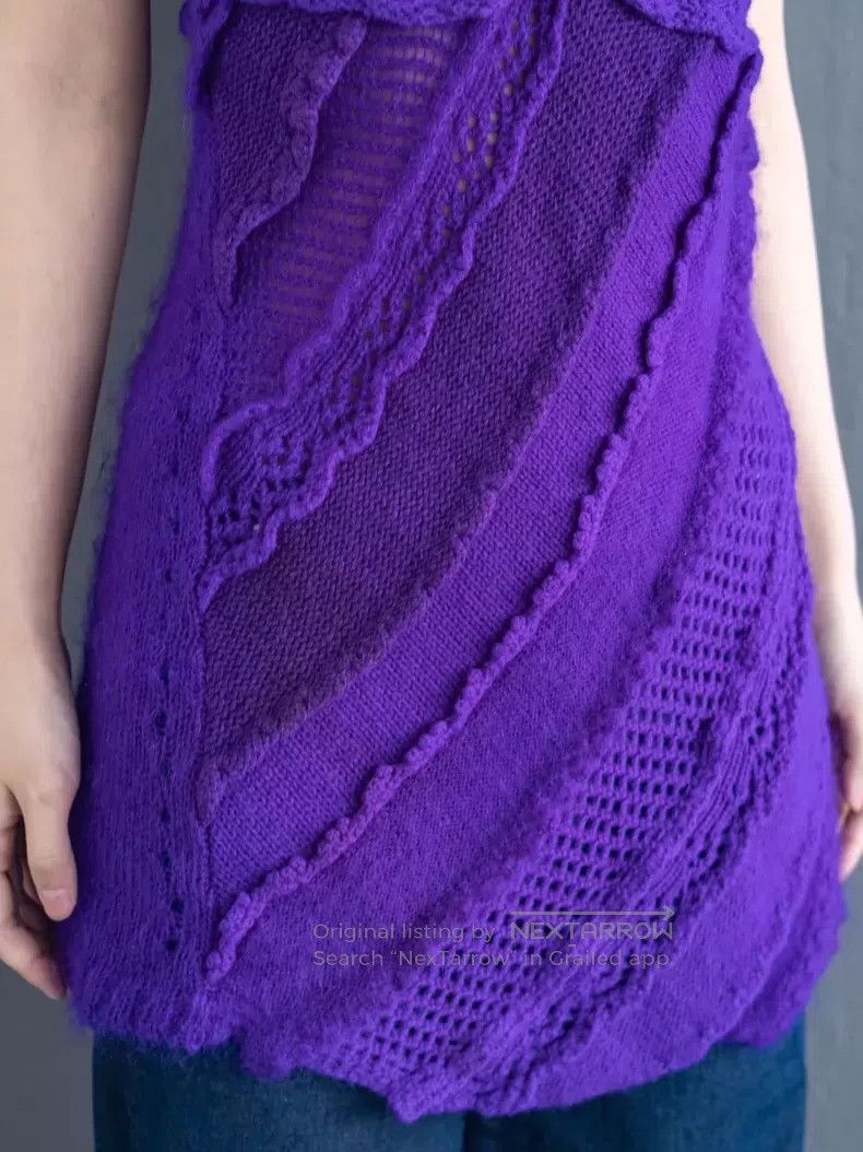 Comme des Garcons Comme Des Garcons Purple knitted spliced off-shoulder top Size S / US 4 / IT 40 - 3 Thumbnail