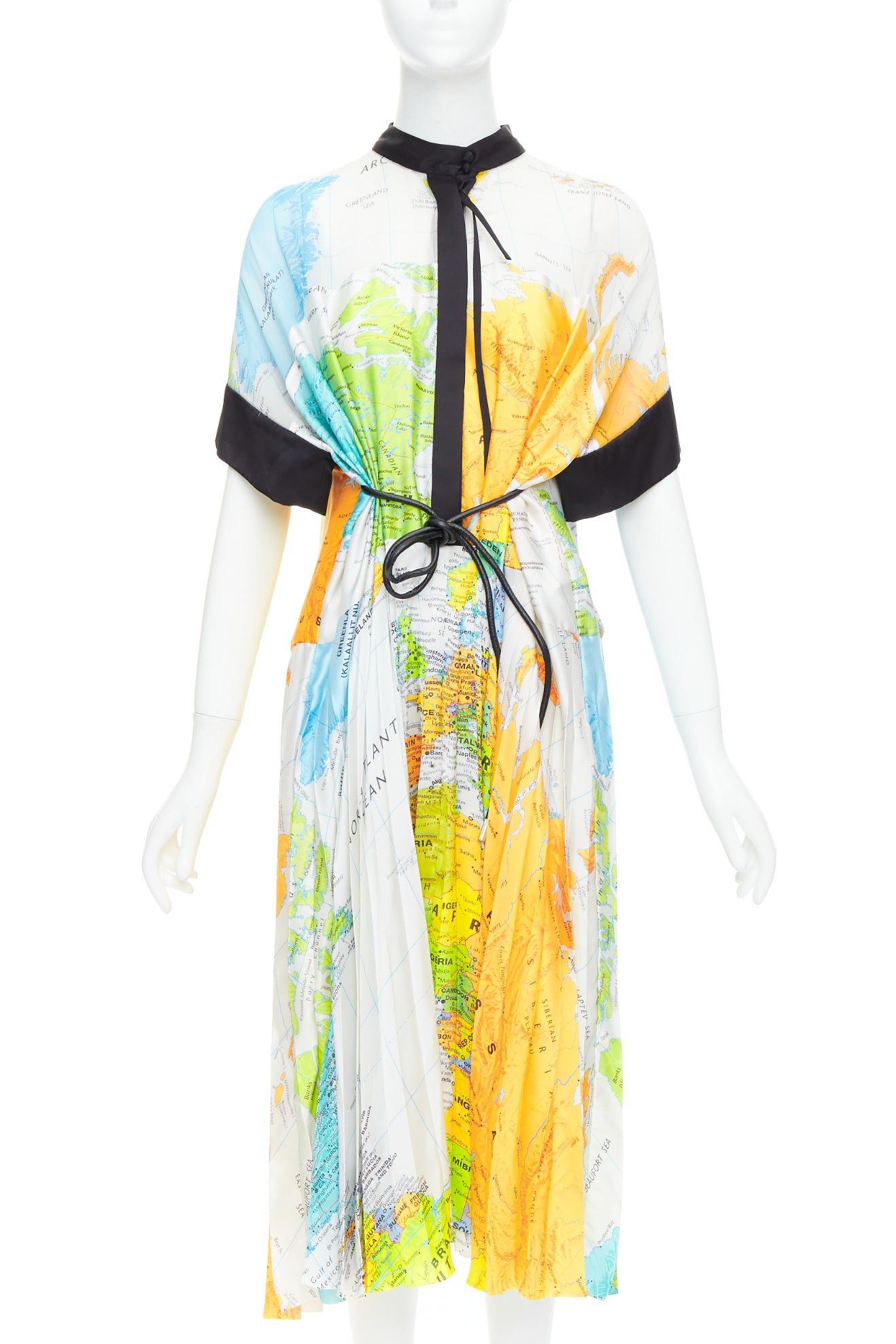Sacai SACAI 2020 yellow blue white map print black trim belt midi dress JP2 M Size M / US 6-8 / IT 42-44 - 1 Thumbnail