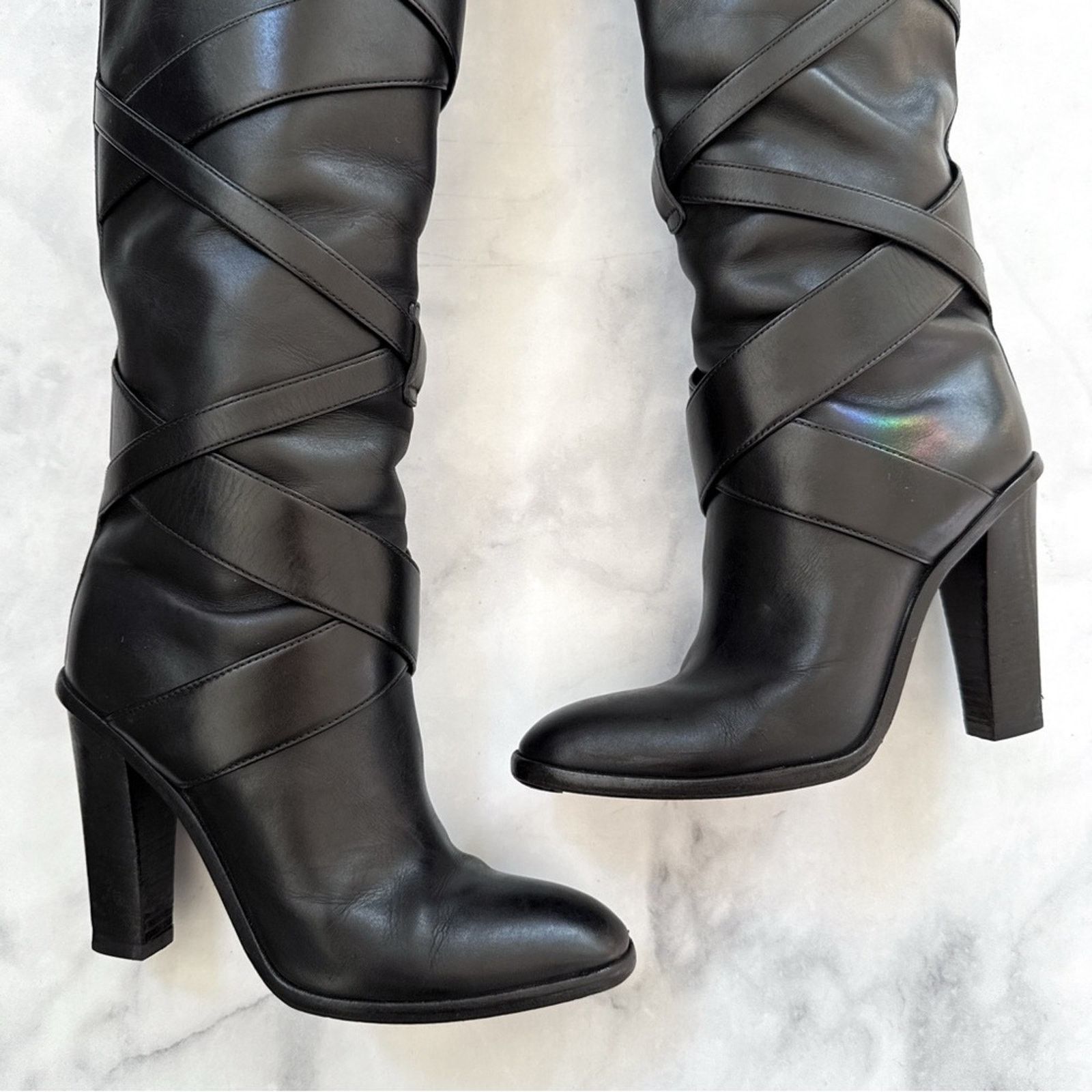 Saint Laurent Paris Saint Laurent Leather Wrap Around Tall Block Heeled Boots 37 Size US 7 / IT 37 - 2 Thumbnail