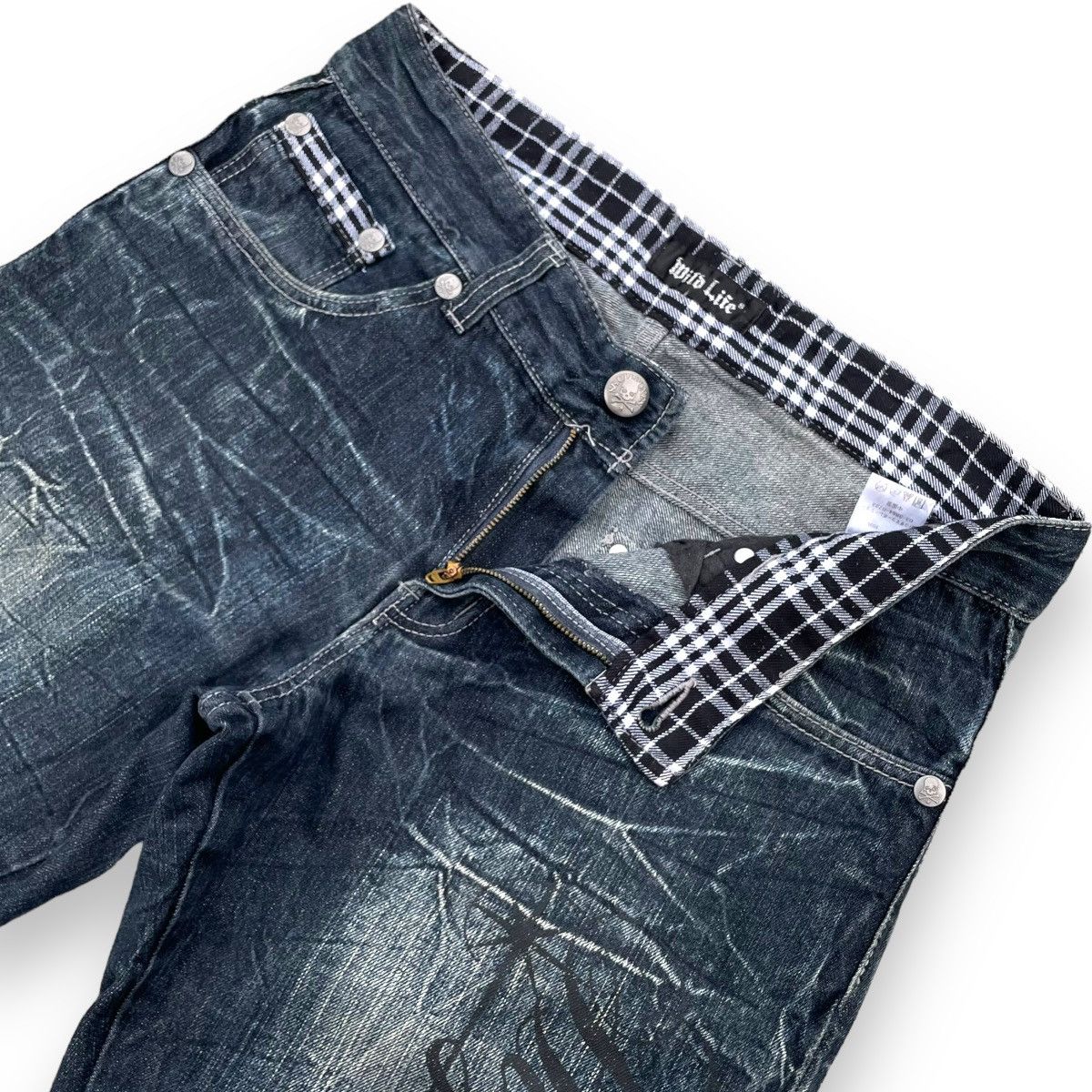 If Six Was Nine × Japanese Brand × Le Grande Bleu (L.G.B.) 🇯🇵 VINTAGE WILD LIFE POEM PUNK WASHED DENIM PANTS Size US 32 / EU 48 - 8 Thumbnail