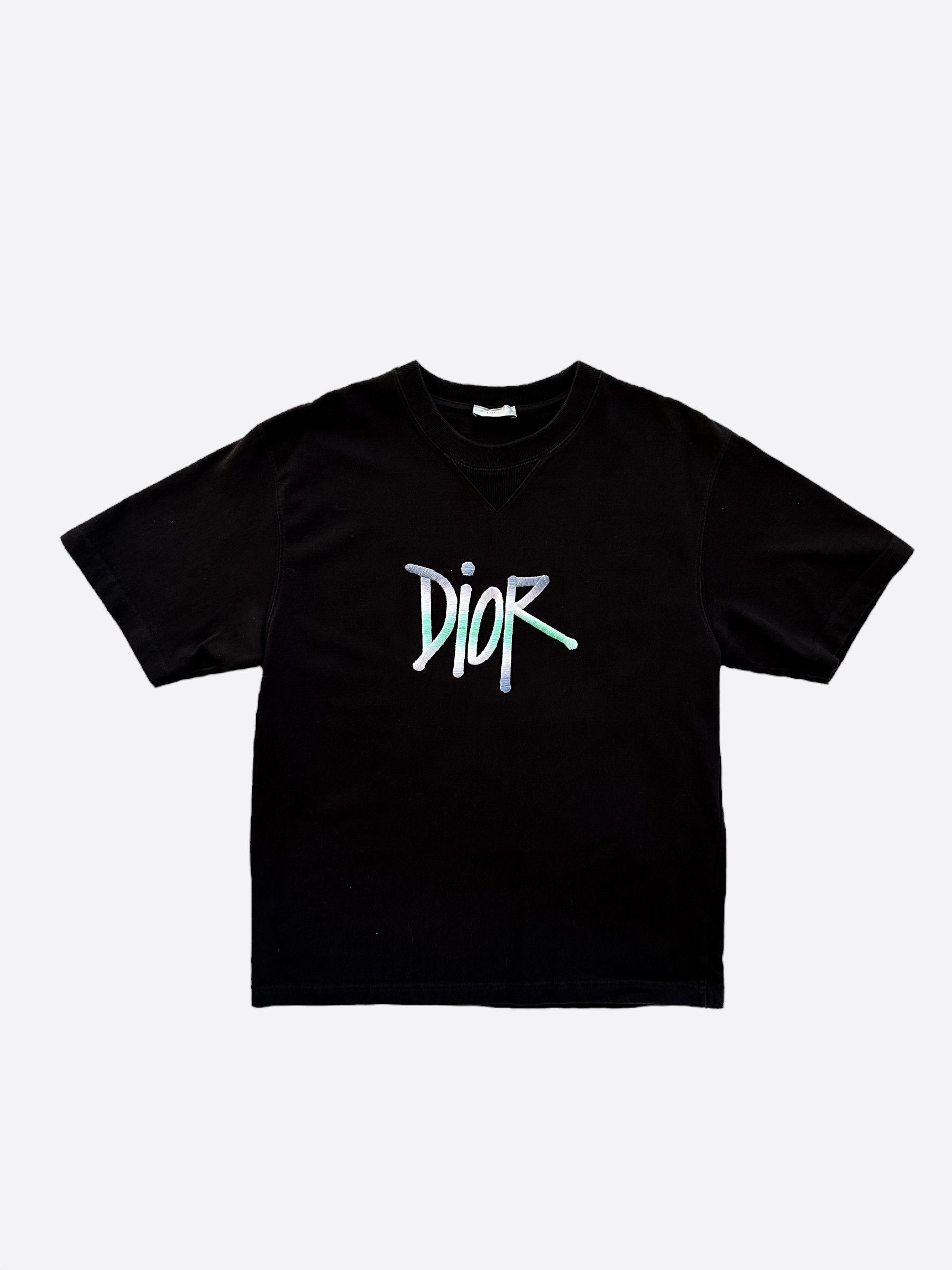 Pre-owned Dior X Stussy Dior Stussy Black Mulitcolor Logo Embroidered T-shirt