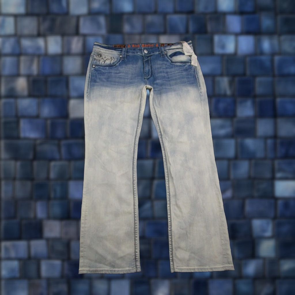 Vintage Rock Revival AJ Straight Leg Jeans 42x33 Denim 2 Tone Blue Men’s Regular Fit 5-Pocket Logo Embroidered Denim Jeans Rock Revival Men Size US 42 / EU 58 - 1 Thumbnail