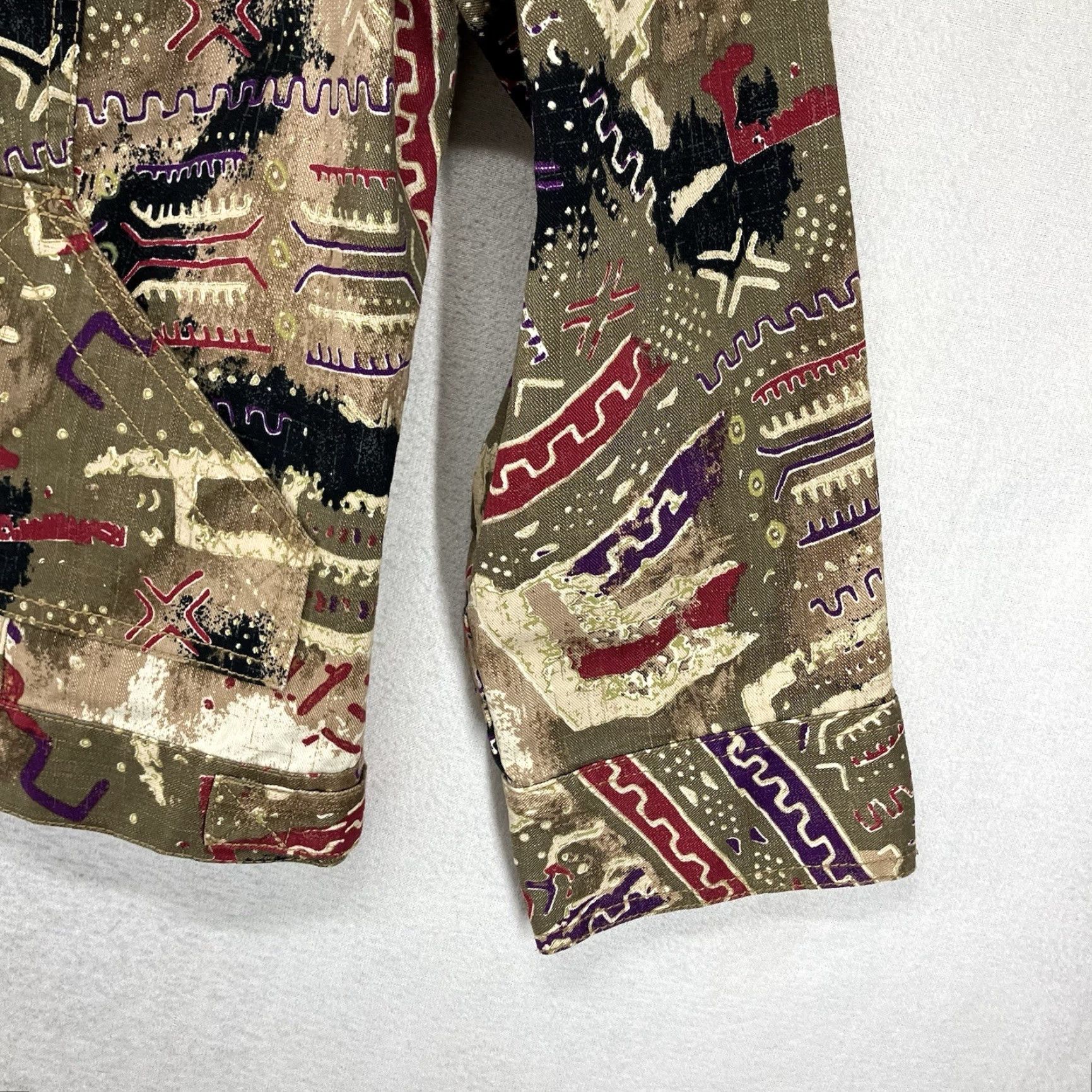 Vintage VINTAGE Women's Jean Jacket 10 Western Tribal Aztec Print Denim Casual Bohemian 90s Women Size 32" / US 10 / IT 46 - 7 Thumbnail