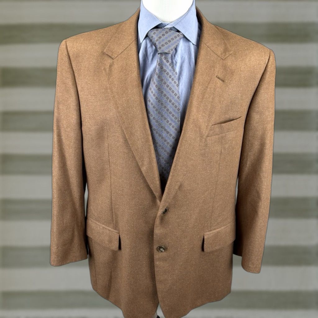 Jos. A. Bank Jos. A. Bank Blazer Mens 43R Brown Silk 2 Button Single-Breasted Notch Lapel 100% Silk Jacket Sport Coat Regular Fit Vintage: No Size 46R - 1 Thumbnail