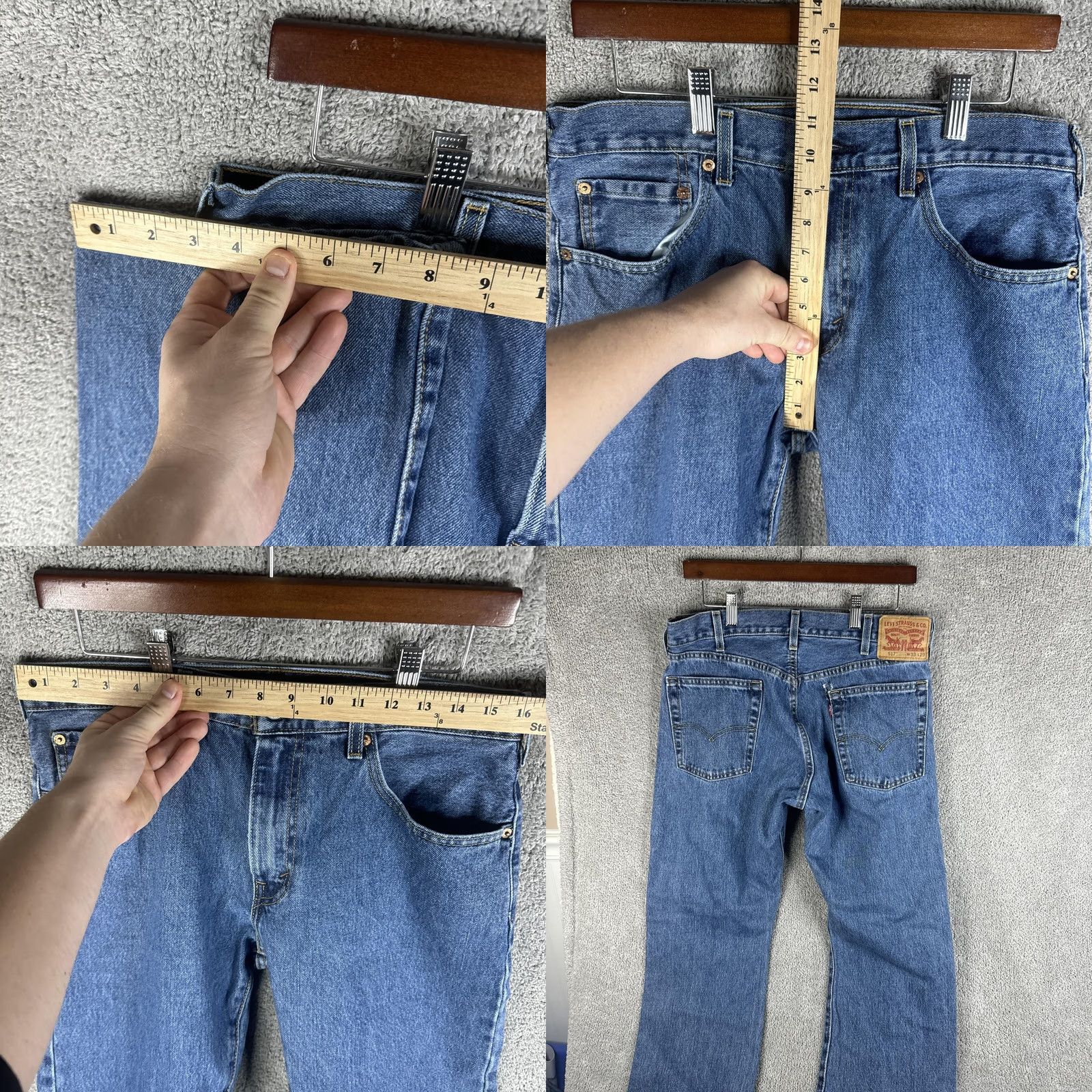 Levi's Levi's 517 Jeans Mens 33x29 Blue Bootcut Regular Denim Mexico Medium Wash Distressed Pockets Zip Back Patch Red Tab 500 Series Mens Jeans Regular Fit Size US 33 - 8 Thumbnail