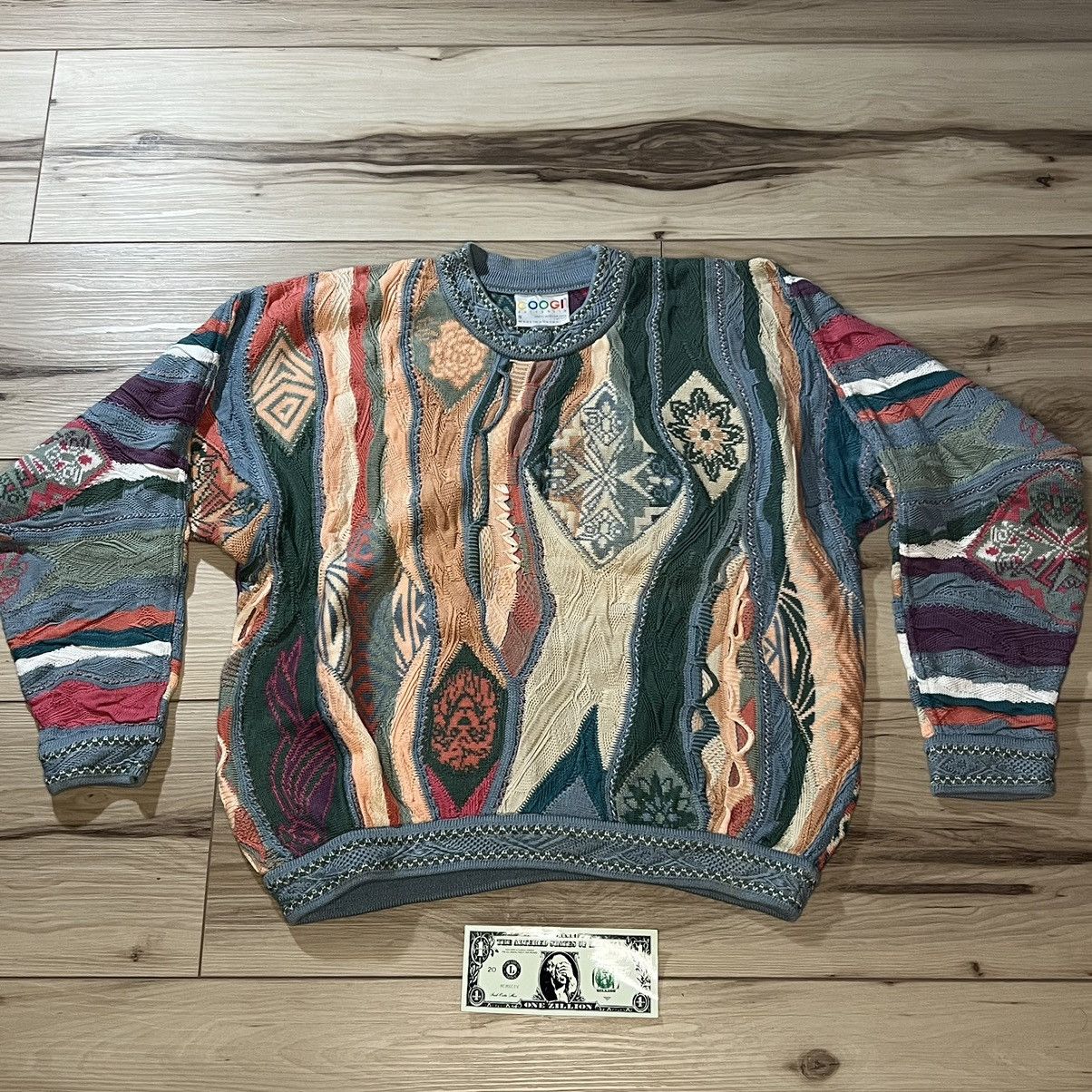 image of VTG Coogi Australia Multicolor 3D Chunky Knit Sweater 90's in Blue, Men's (Size Small)