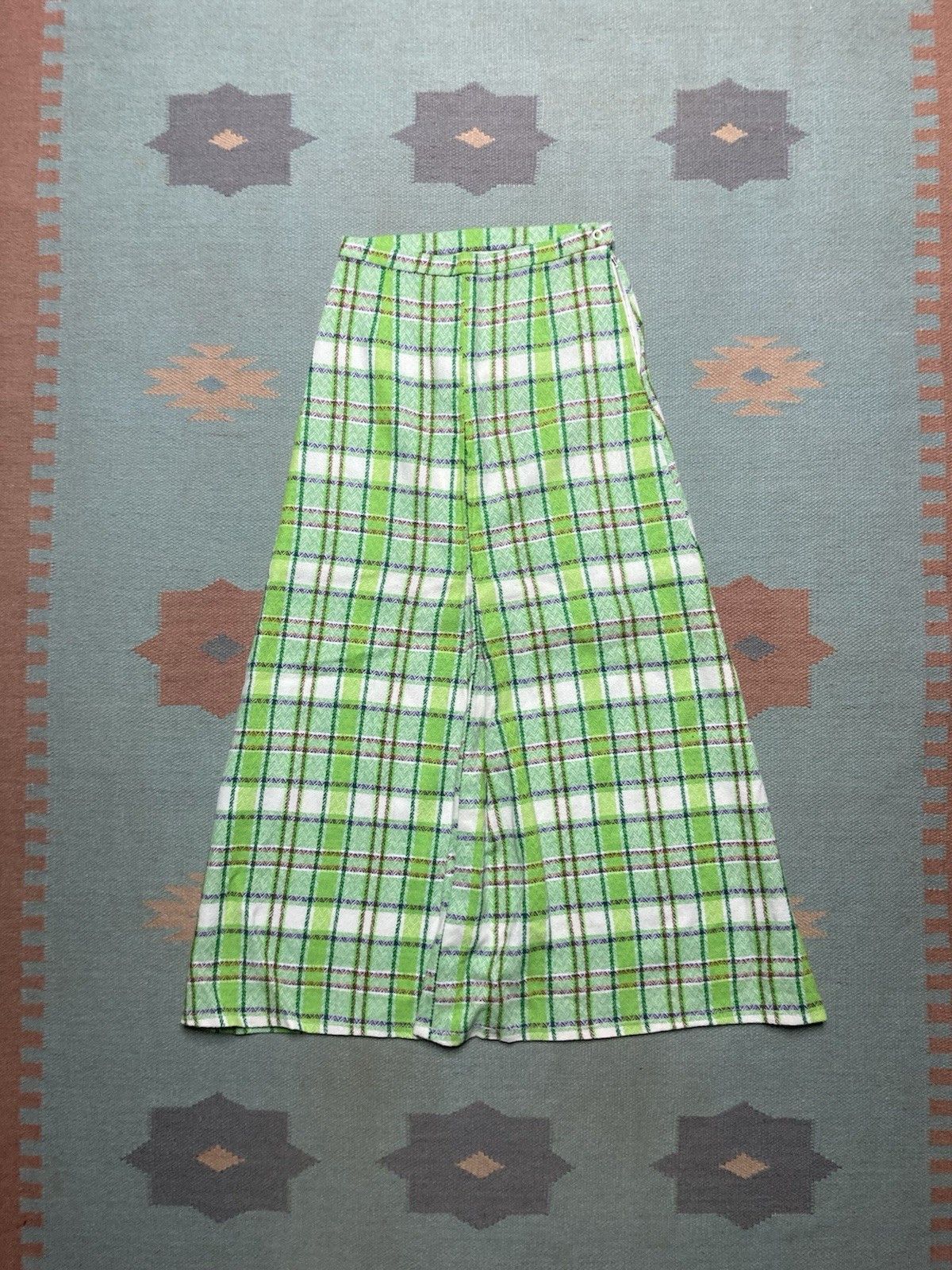 Vintage 60s plaid A-Line skirt midi maxi woven herringbone boho 23” Size 23" - 1 Thumbnail
