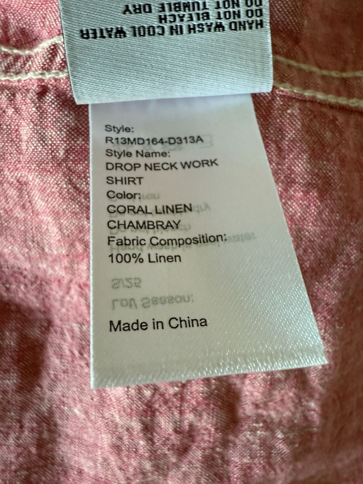 R13 R13 DROP NECK WORK SHIRT - Coral Linen Chambray Size S / US 4 / IT 40 - 5 Thumbnail