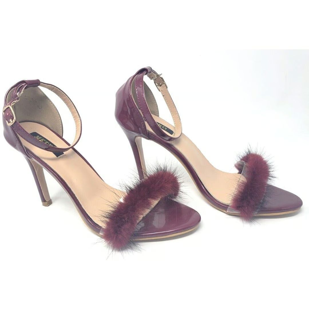 Other Metro Stiletto Sandals Patent Faux Fur Ankle Strap Sz 9 Size US 9 / IT 39 - 1 Thumbnail