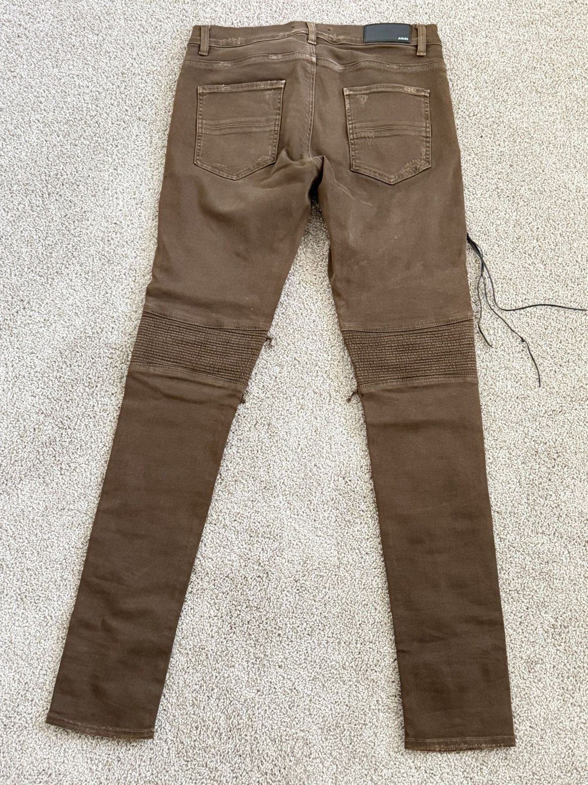 Amiri Amiri Brown Distressed Leather Biker Denim ⛓️®️🚨 Size US 31 - 4 Thumbnail
