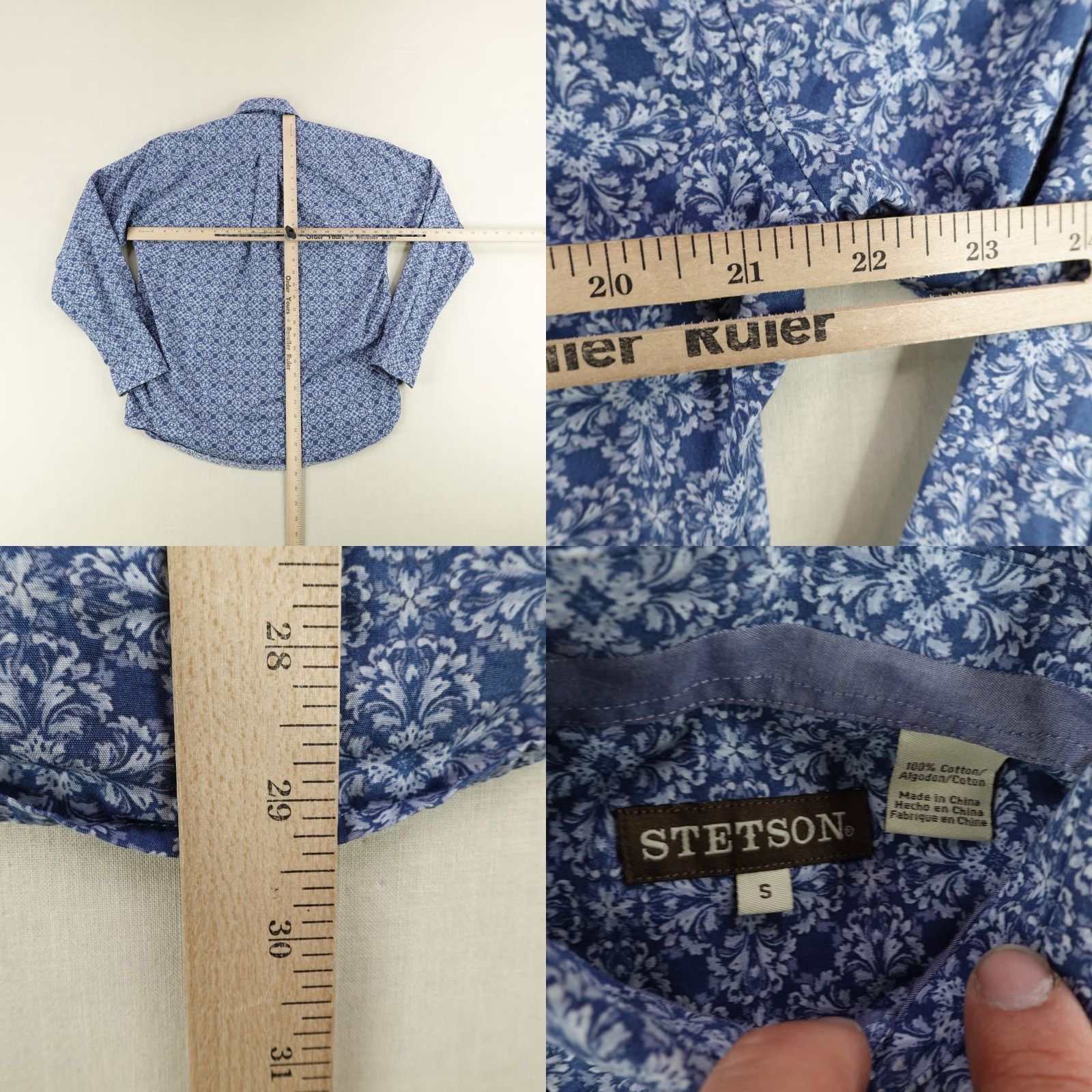 Stetson VINTAGE Stetson Shirt Mens Small Blue White Floral Print Button-Up Western Shirt S Blue Floral Reg Mens Size US S / EU 44-46 / 1 - 8 Thumbnail