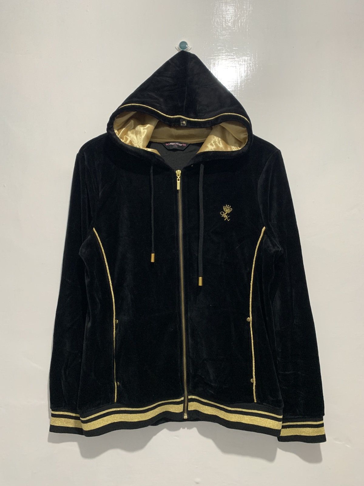 Beauty Beast Hello Kitty Velvet Elegant Black Gold Hoodie Zip Jacket Size L / US 10 / IT 46 - 2 Thumbnail