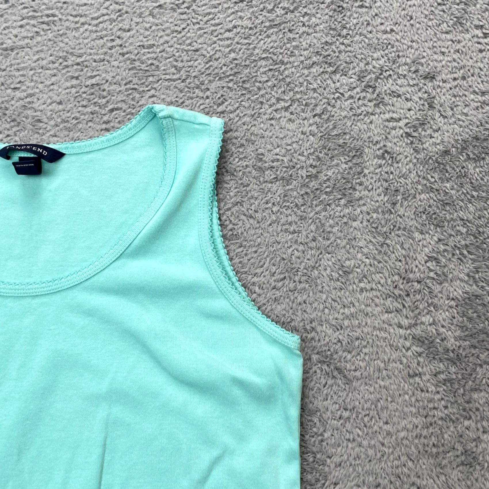 Lands' End Lands' End Top Womens S Green Tank Cotton Knit Lace Trim Casual Sleeveless Scoop Neck Cotton Women's Tank Top Shirt Basic Size S / US 4 / IT 40 - 5 Thumbnail