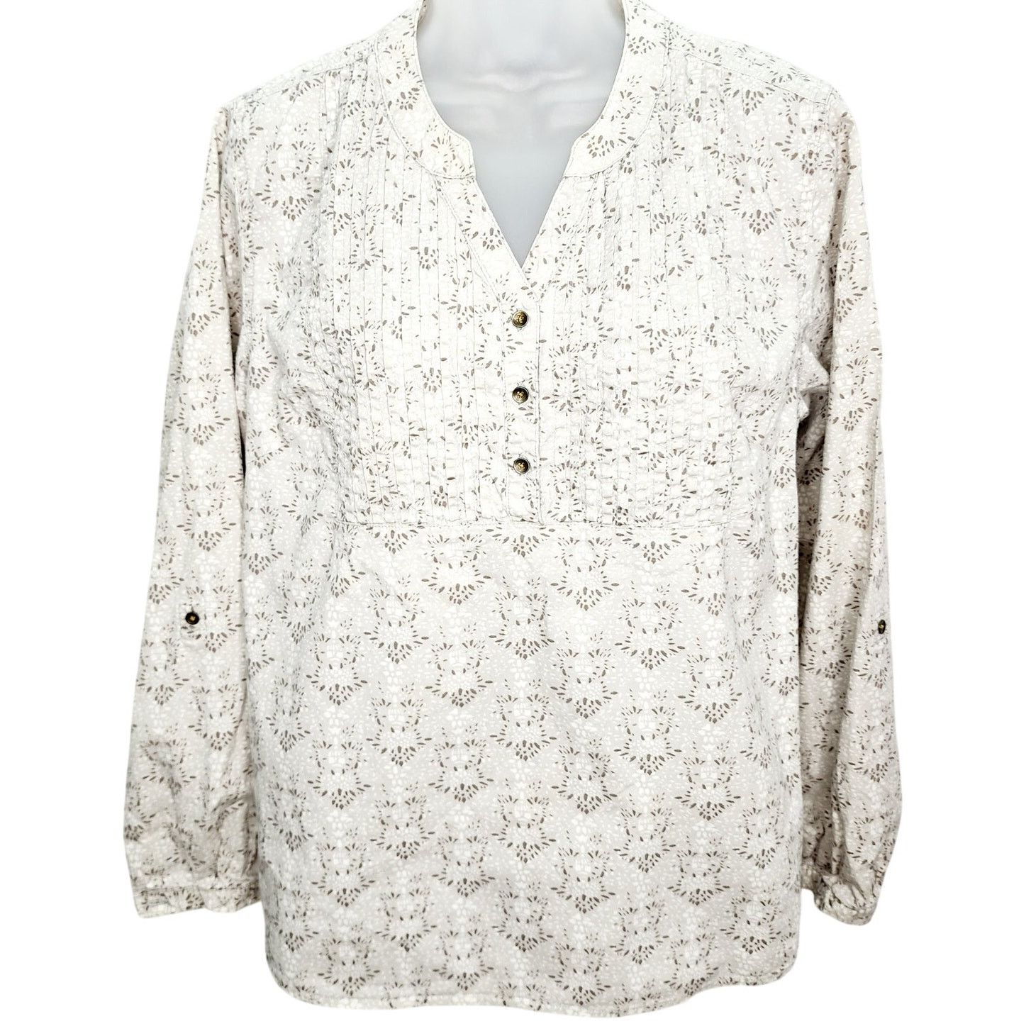 Other Bit & Brindle V Neck Cotton Pleated Front Shirt Size L / US 10 / IT 46 - 1 Thumbnail